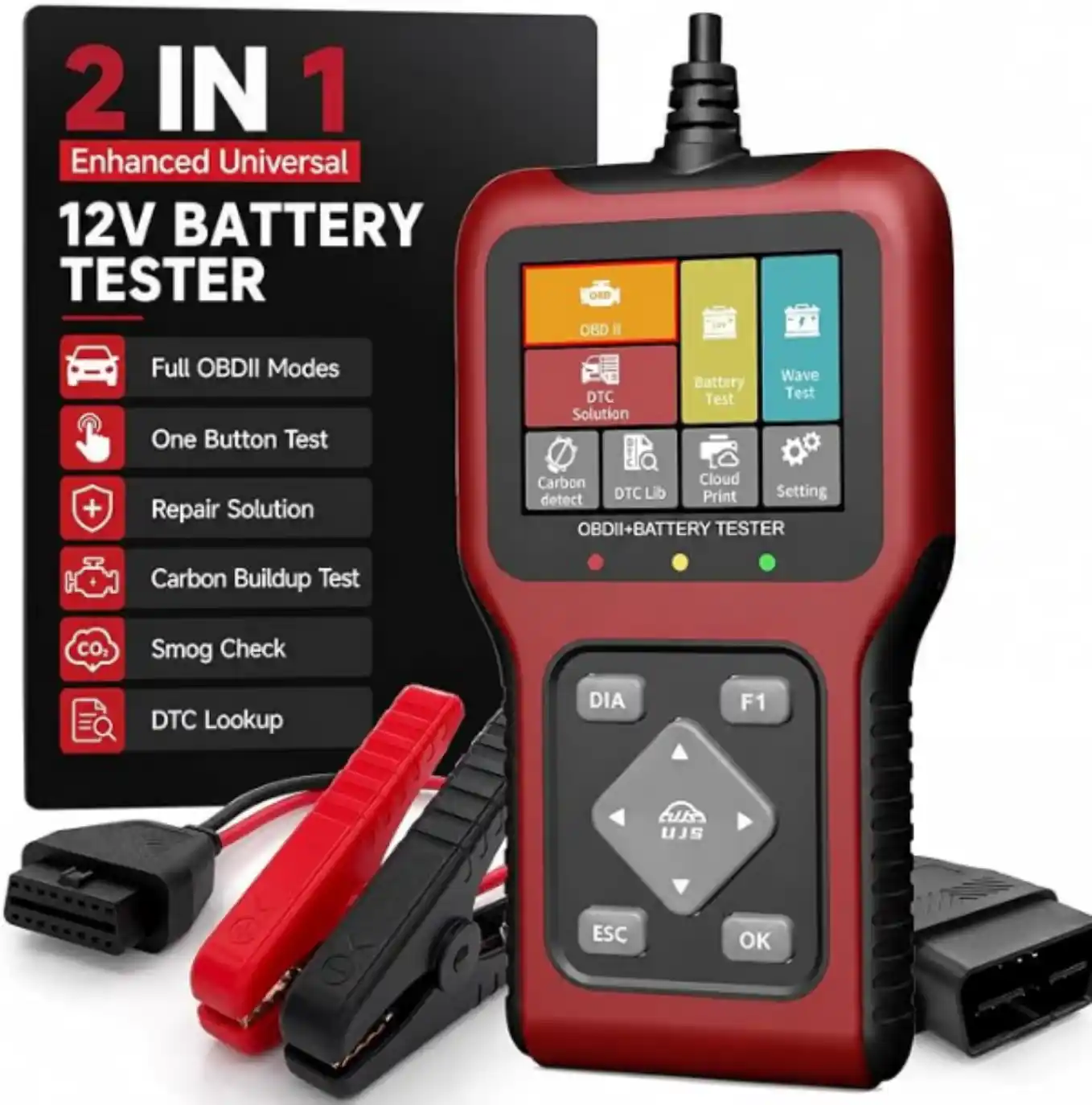 TesGo Two in One OBD2 Scanner and Twelve Volt Car Battery Tester Diagnostic Scan Tool