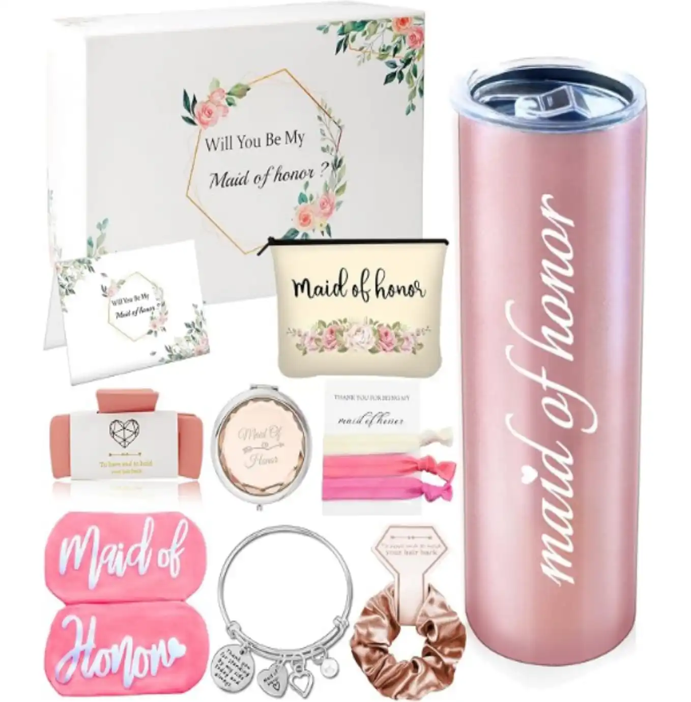 Mhoel 10Pcs Maid of Honor Proposal Gift Box Set Rose Gold Pink