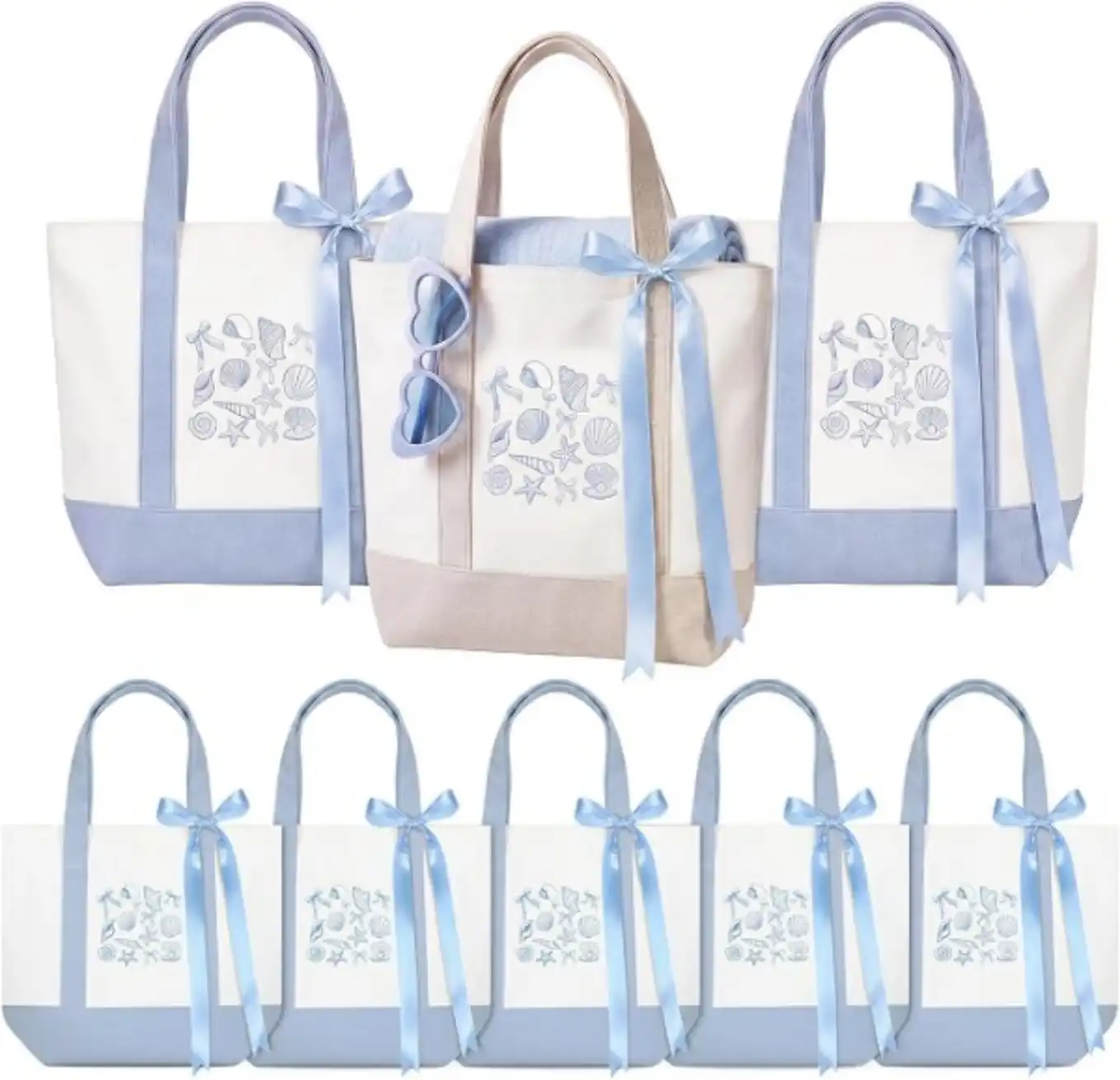 Eccliy 8 Piece Seashell Bridesmaid Tote Bags Set for Bachelorette Party Supplies