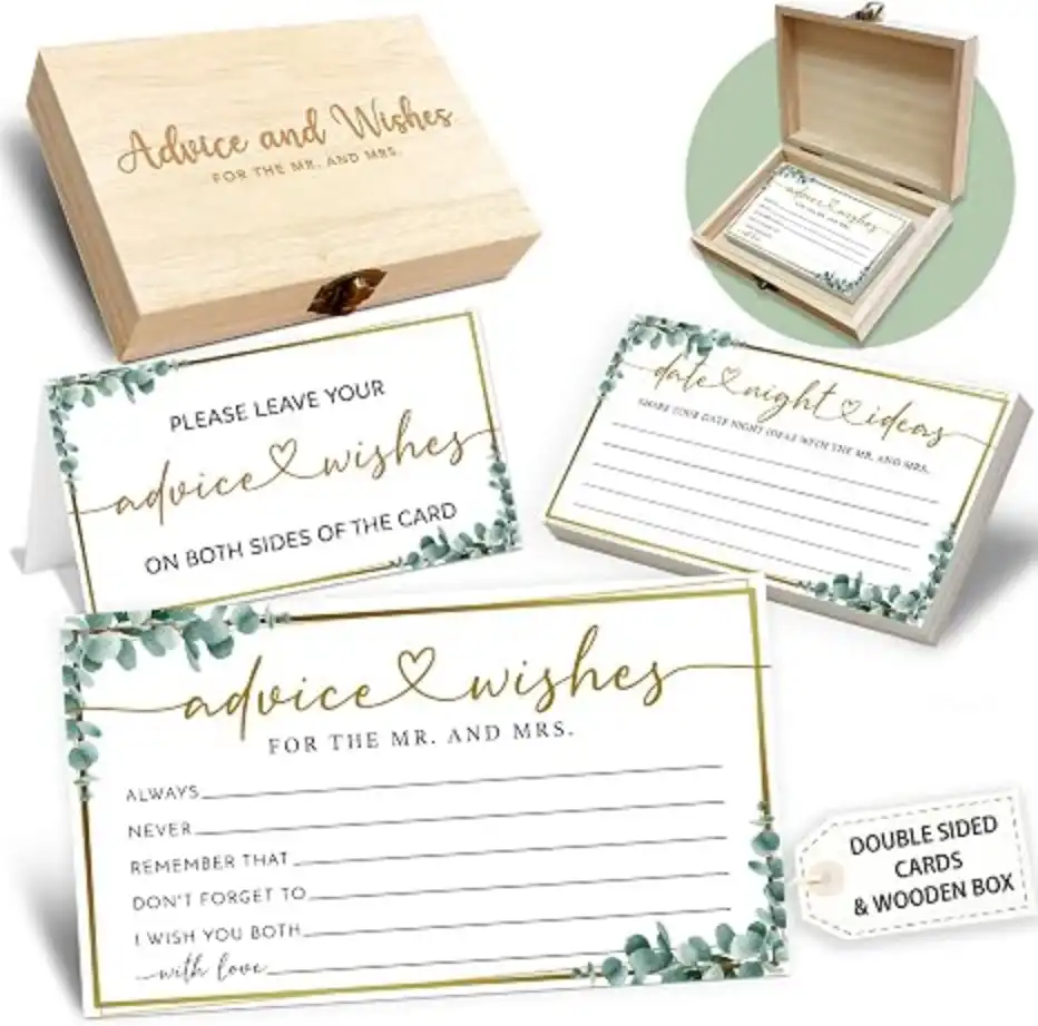 Crocothemis 50 Pack Eucalyptus Wedding Advice Cards and Wishes Box Set