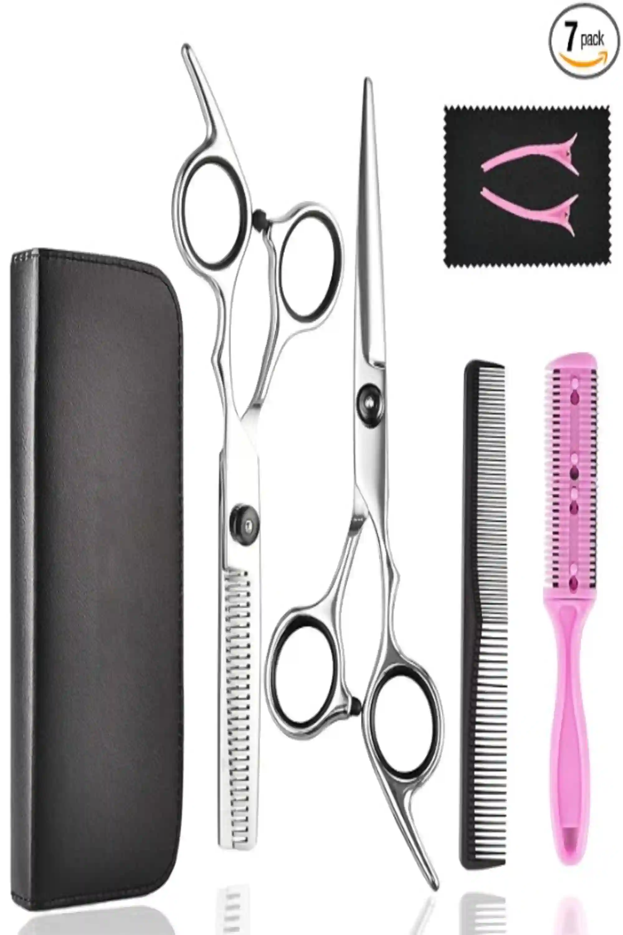 Fcysy Professional Hair Cutting Scissors Thinning Shears Seven Piece Hairdressing Set With Leather Case