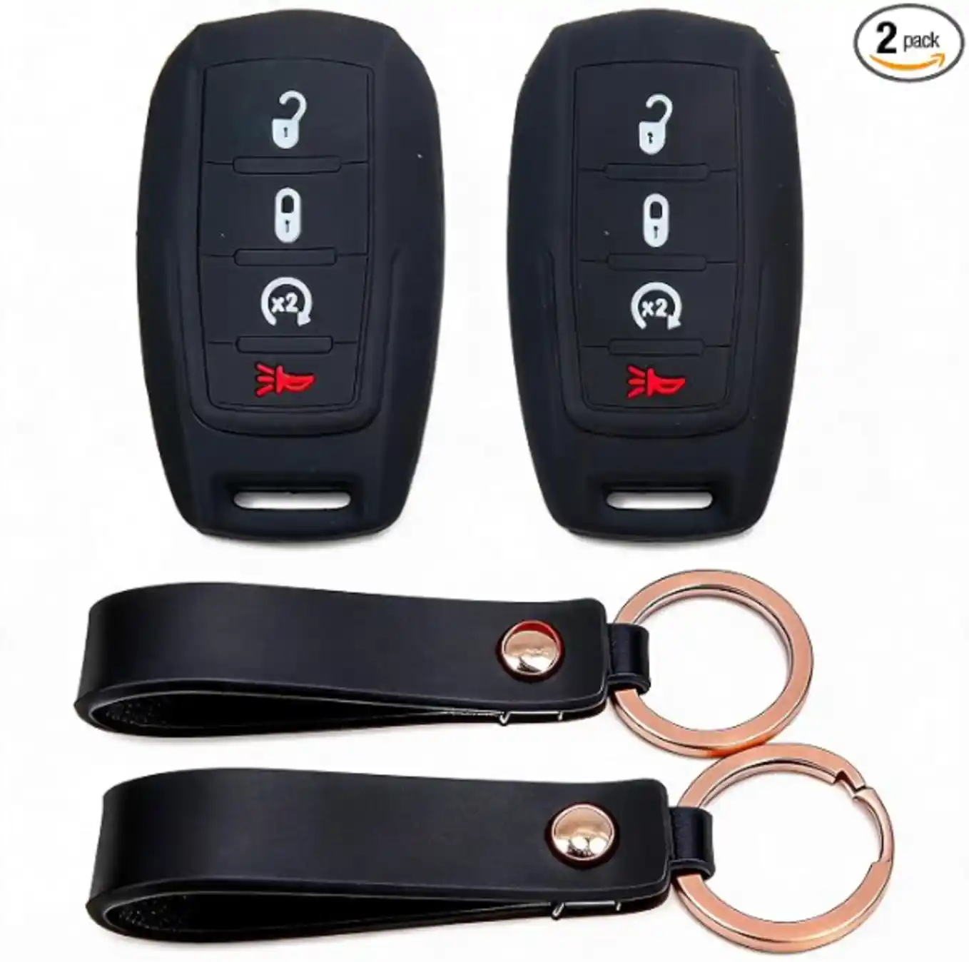 TyranCoupe Silicone Key Fob Cover with Leather Keychain for Pickup Remotes