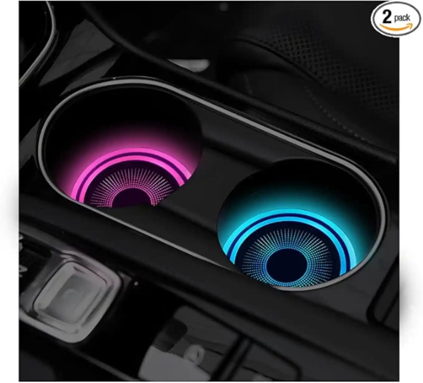 KAUEGOW 2PCS LED Cup Holder Lights for Car Waterproof Atmosphere Lamp