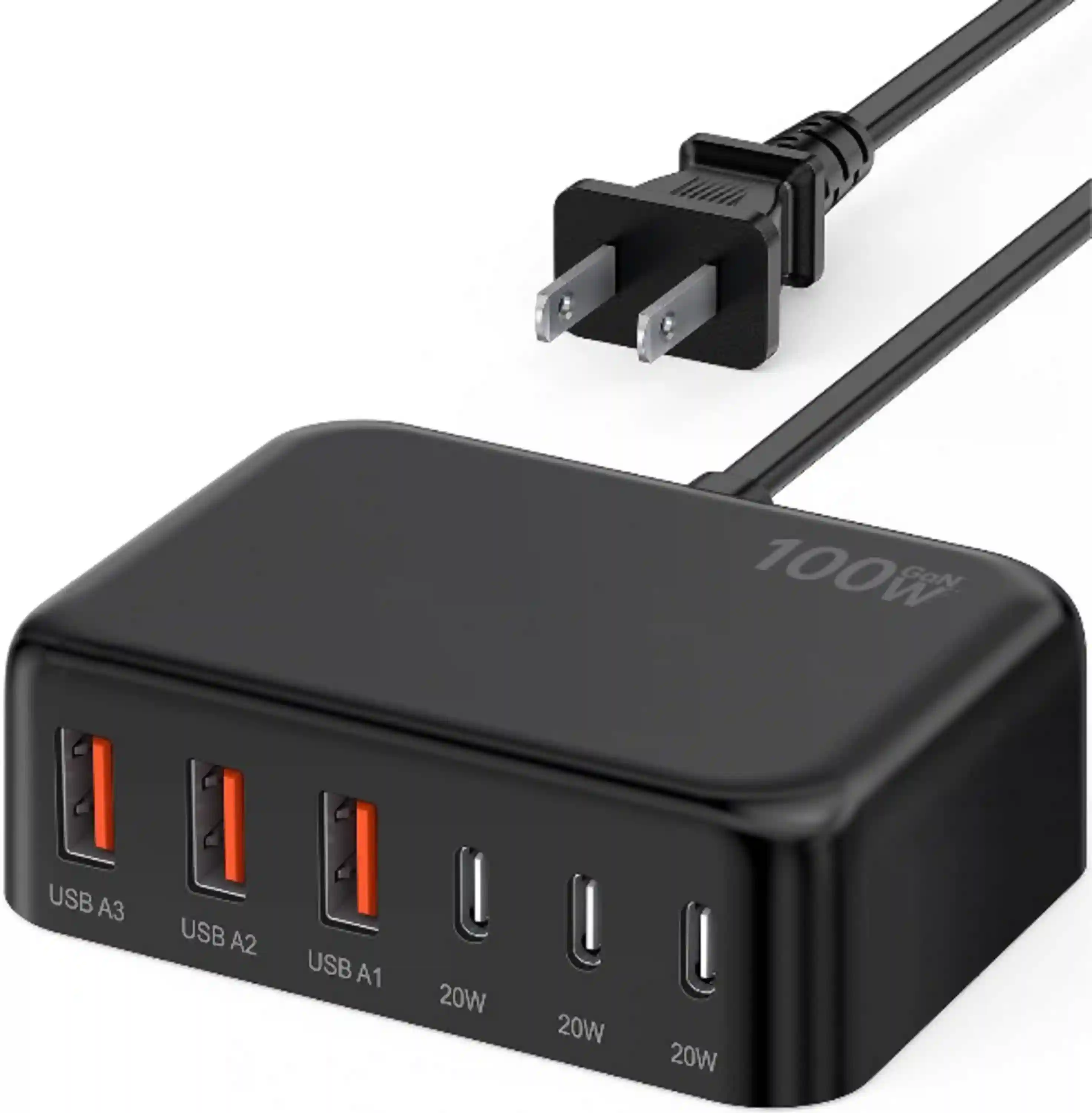 USB C Charger Block, GaN Fast USB Charging Station Hub with 100W Max 6-Port