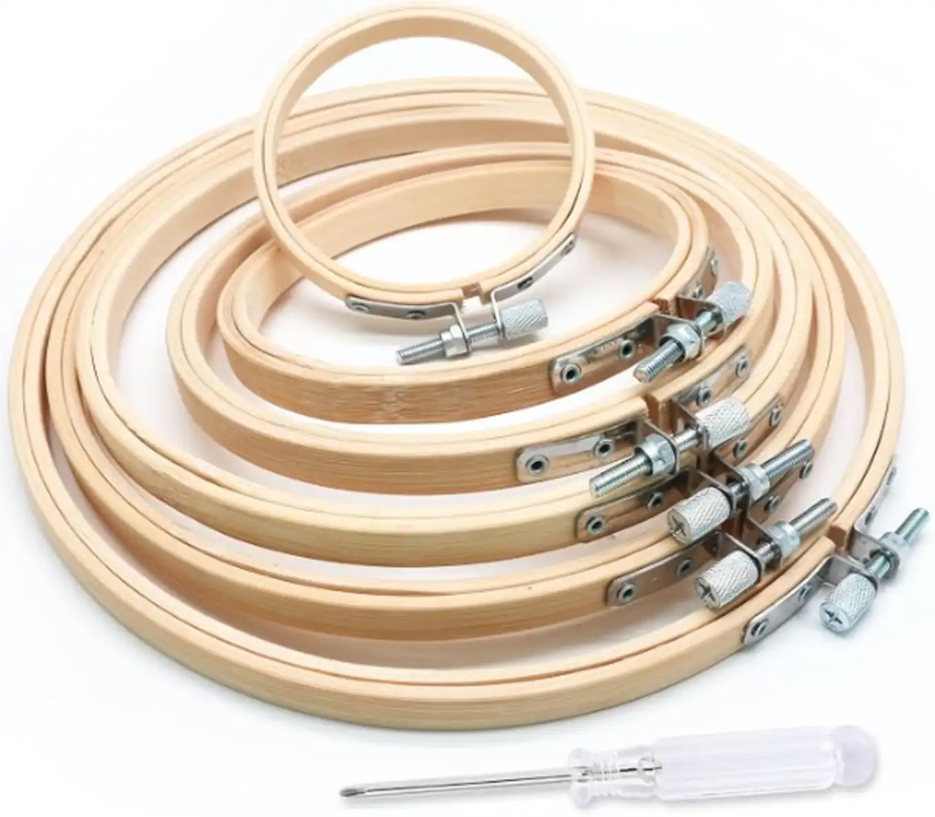 Biaungdo 6 Pcs Bamboo Embroidery Hoops Set 3 to 8 Inch Round Wooden Frames for Sewing Crafts