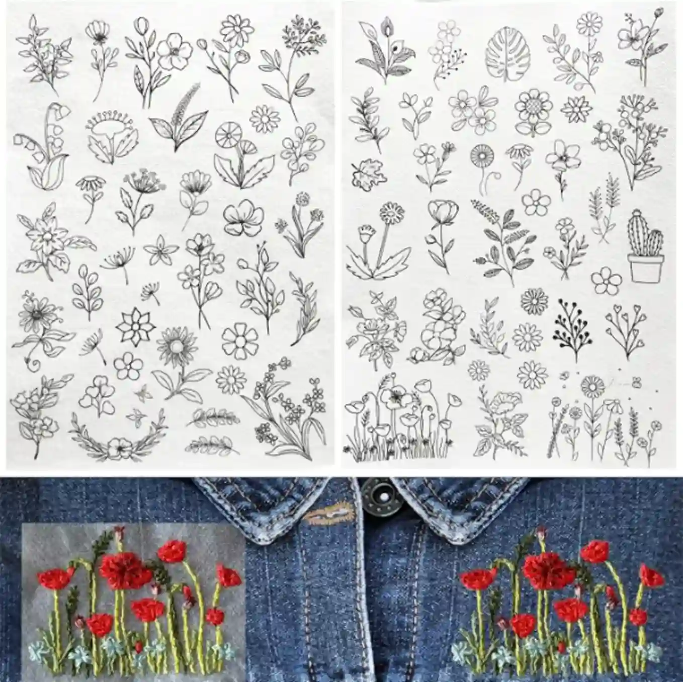 ZQmino 72 Pcs Stick and Stitch Water Soluble Embroidery Stabilizer Paper Floral Patterns