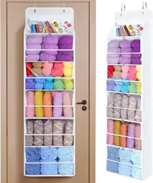 Univivi Hanging Yarn Storage Organizer 6 Tier Clear Over Door Holder for Crochet Accessories and Knitting Needles
