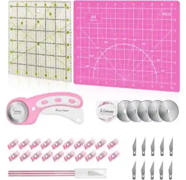 Headley Tools 39 Piece Pink Rotary Cutter Set with A4 Self Healing Mat and Quilting Accessories