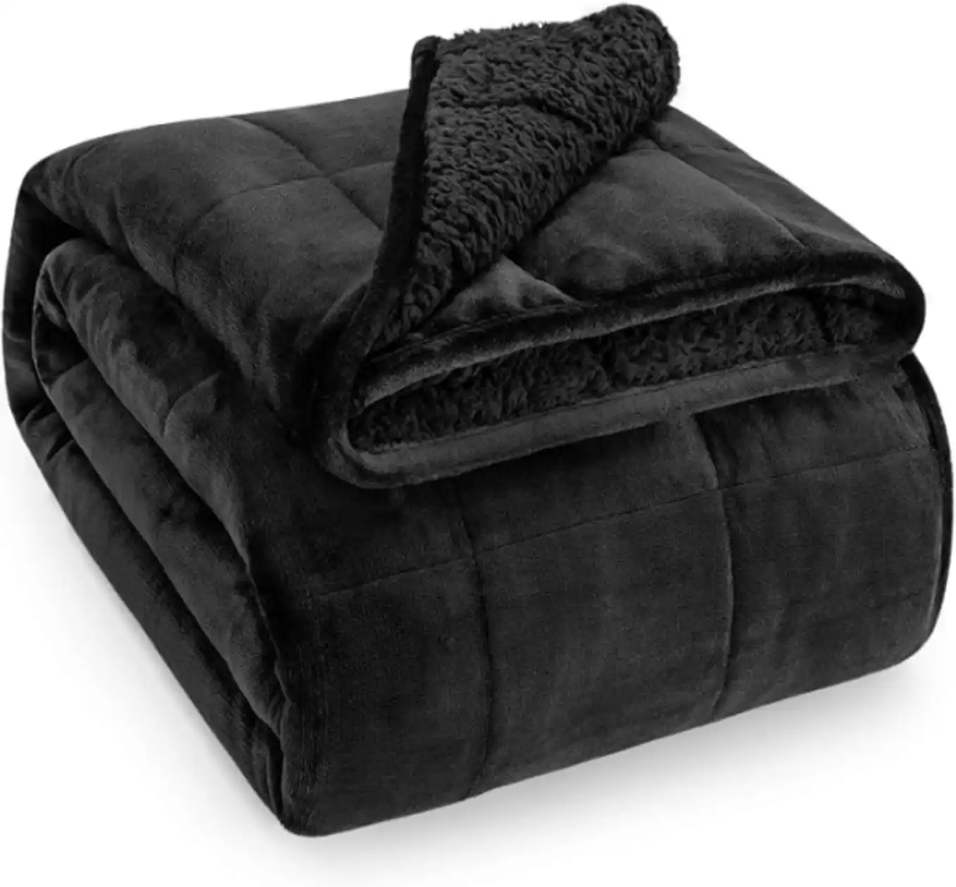Wemore Weighted Blanket Fifteen Pounds Sherpa Fleece Queen Size Black