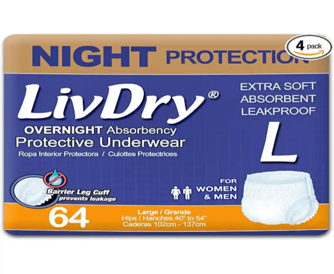 LivDry Overnight Protective Underwear Large Size 64 Count High Absorbency Incontinence Briefs