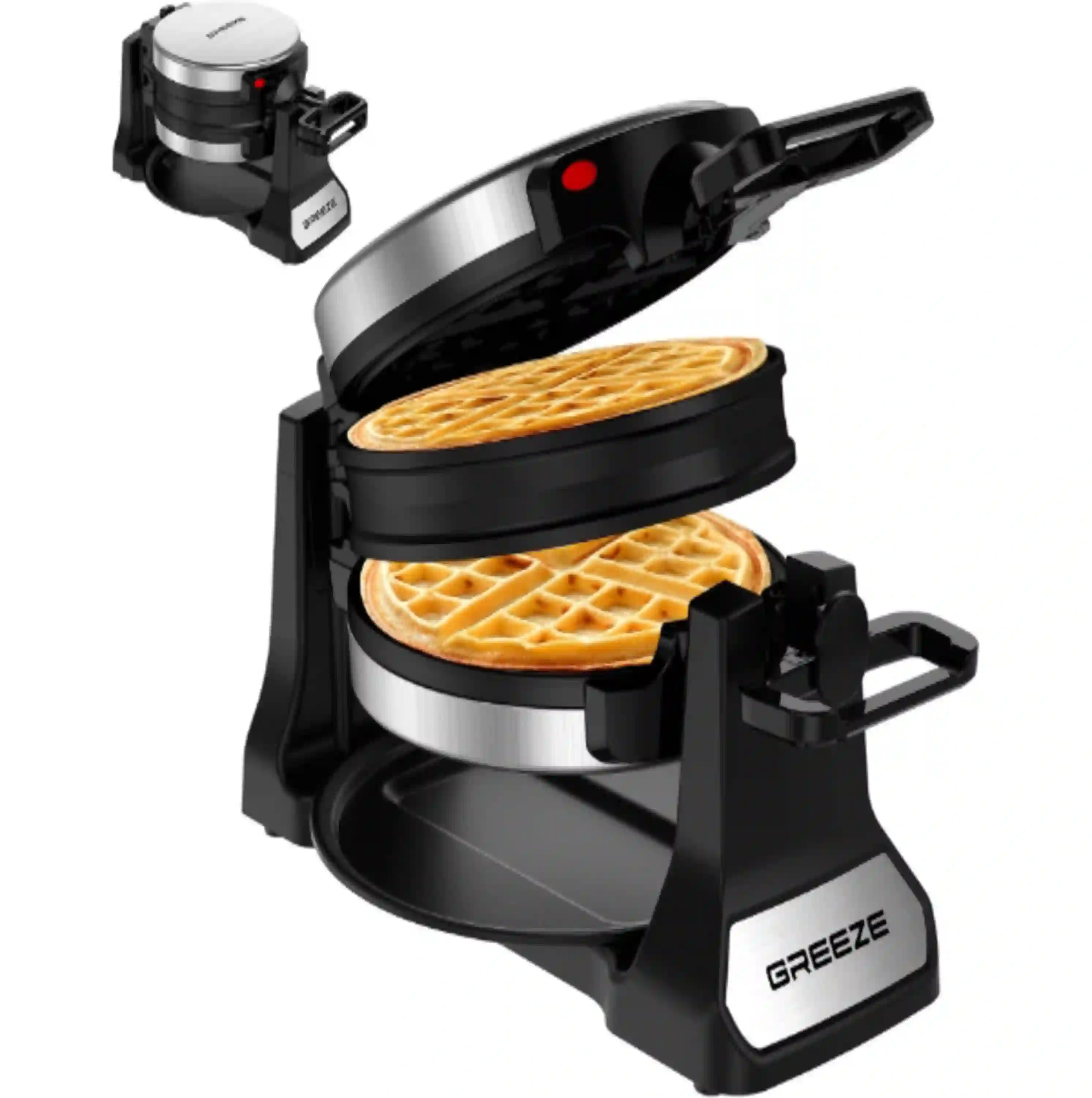 Greeze Double Belgian Waffle Maker 1400W 180 Degree Flip Nonstick Stainless Steel