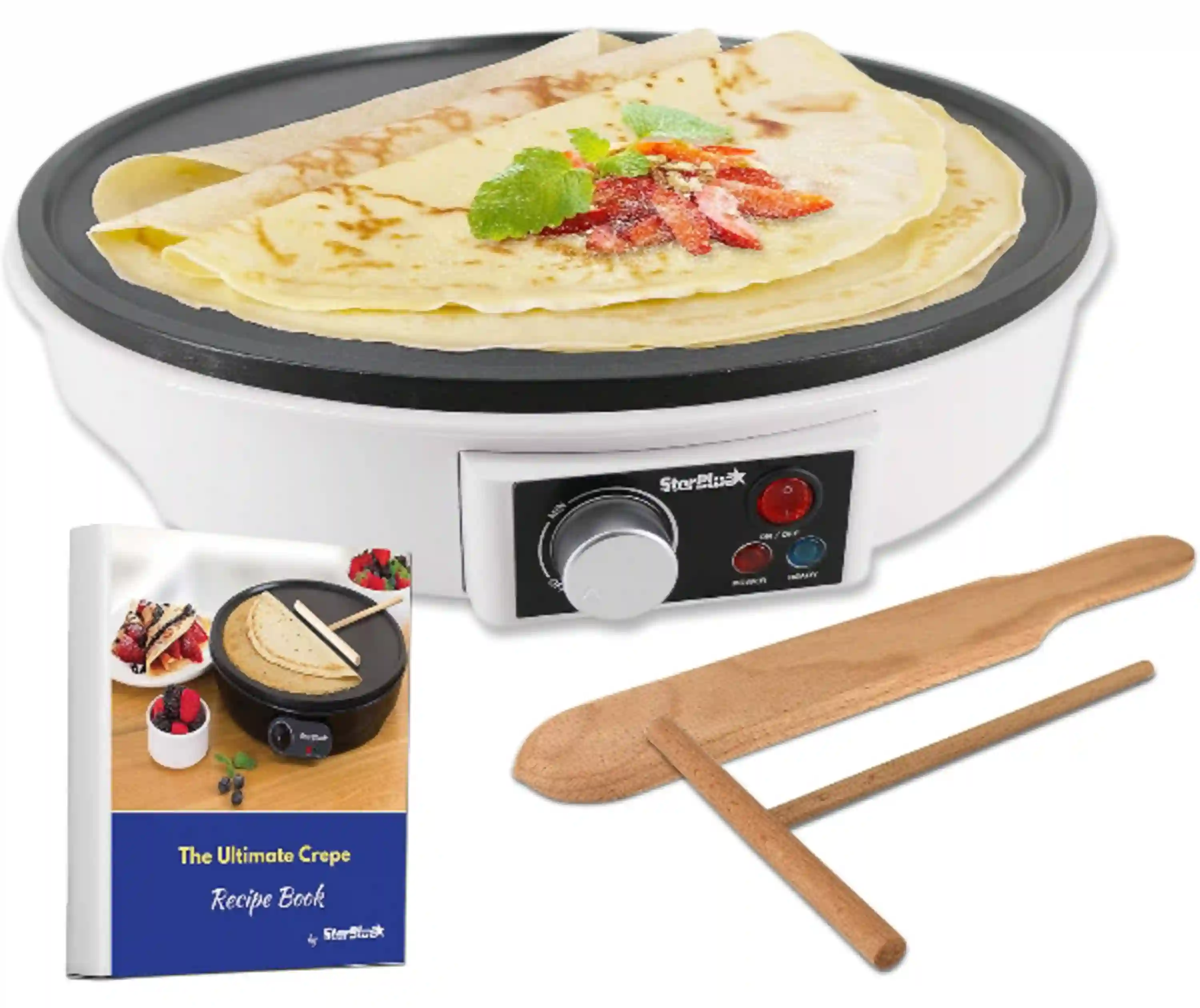 12 Inch Electric Crepe Maker by StarBlue with Free Recipes E-book and Wooden Spatula