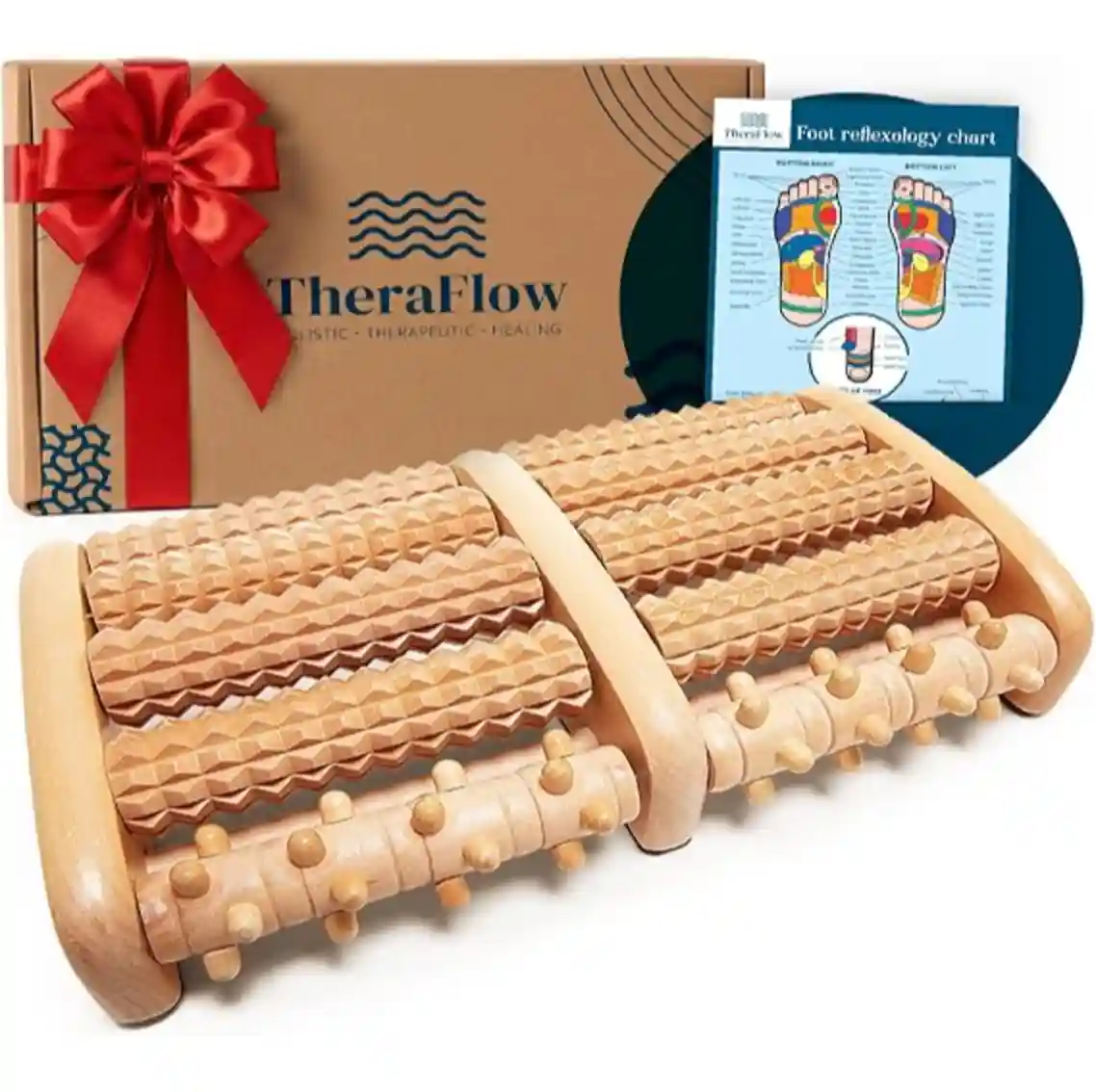 TheraFlow Wooden Foot Massager Roller for Plantar Fasciitis and Neuropathy Relief