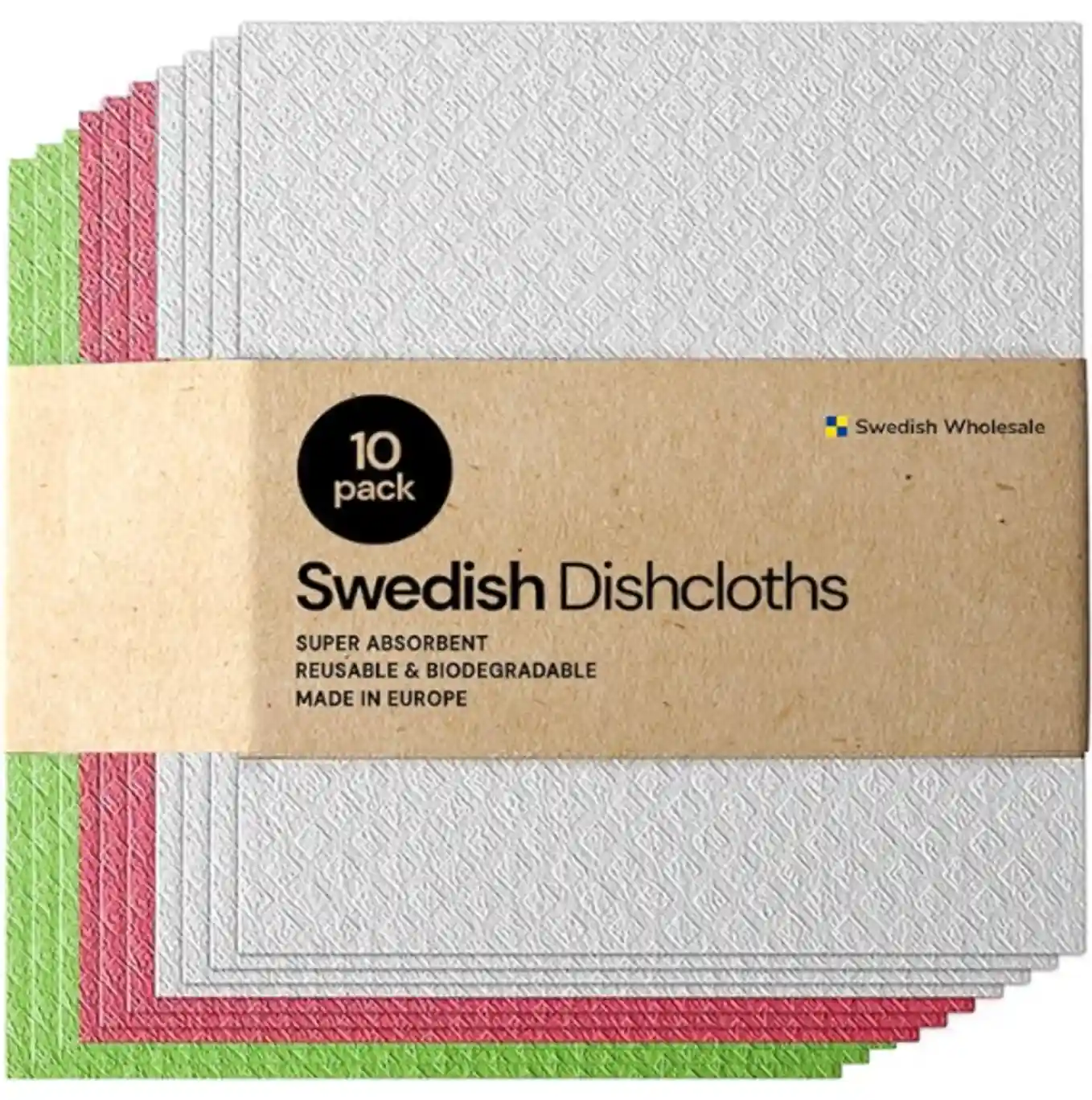 Swedish Wholesale Dishcloths Reusable 8" x 7" Sponge Cloths Bulk 10 Pack Assorted Colors