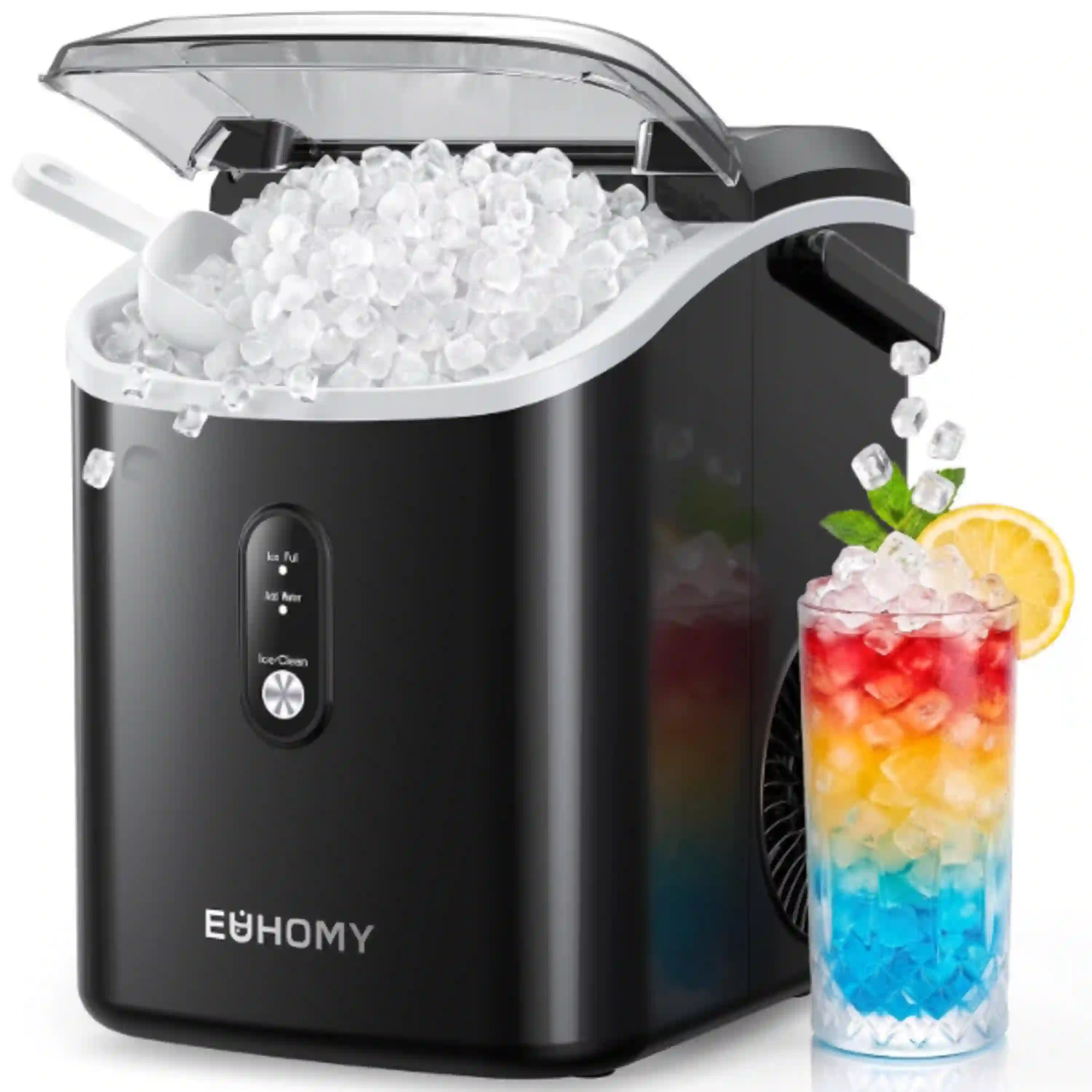 Euhomy Nugget Ice Maker Countertop with Handle Portable Sonic Ice Machine