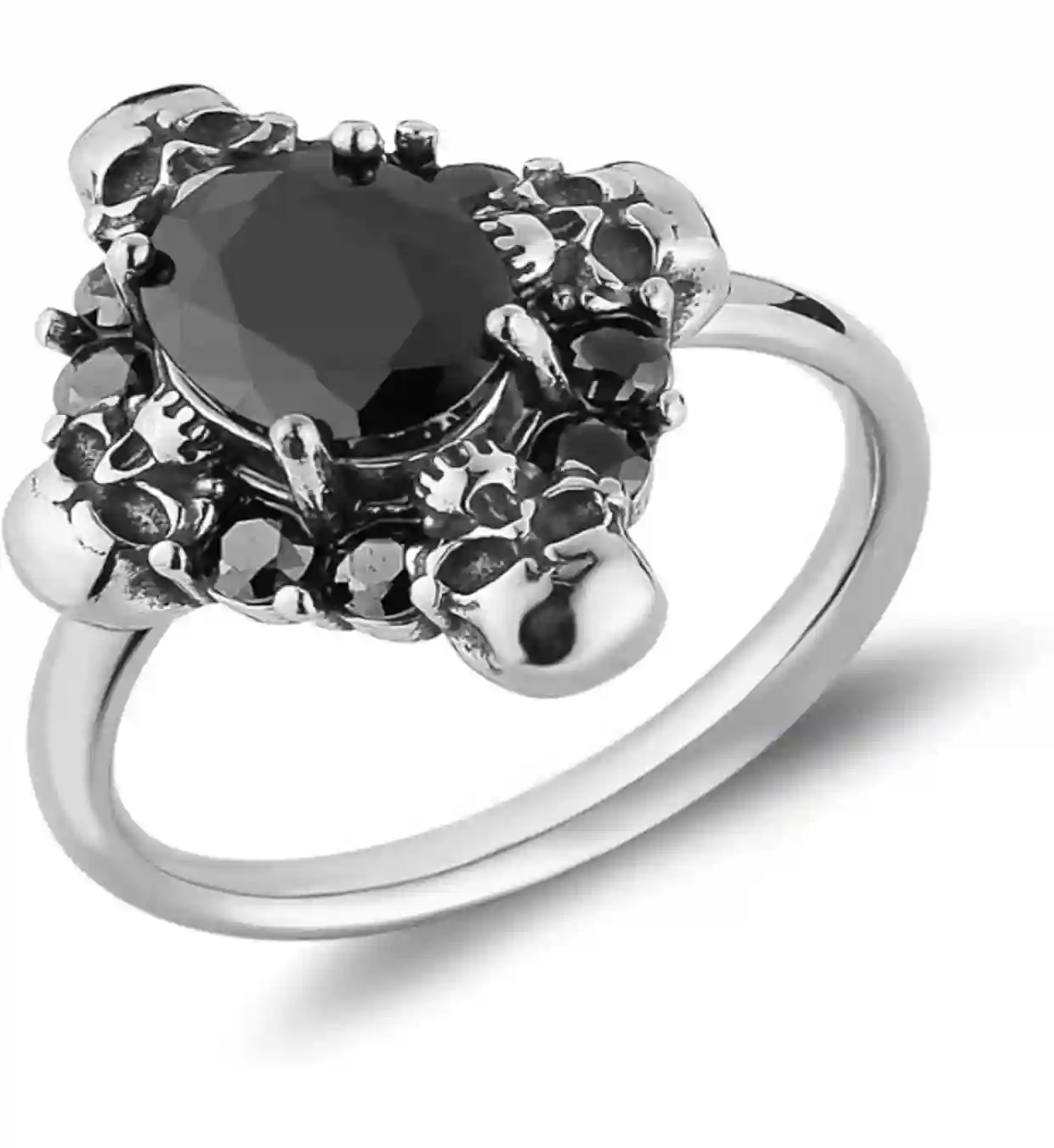 HZMAN Stainless Steel Skull Black Onyx Statement Ring for Men Women