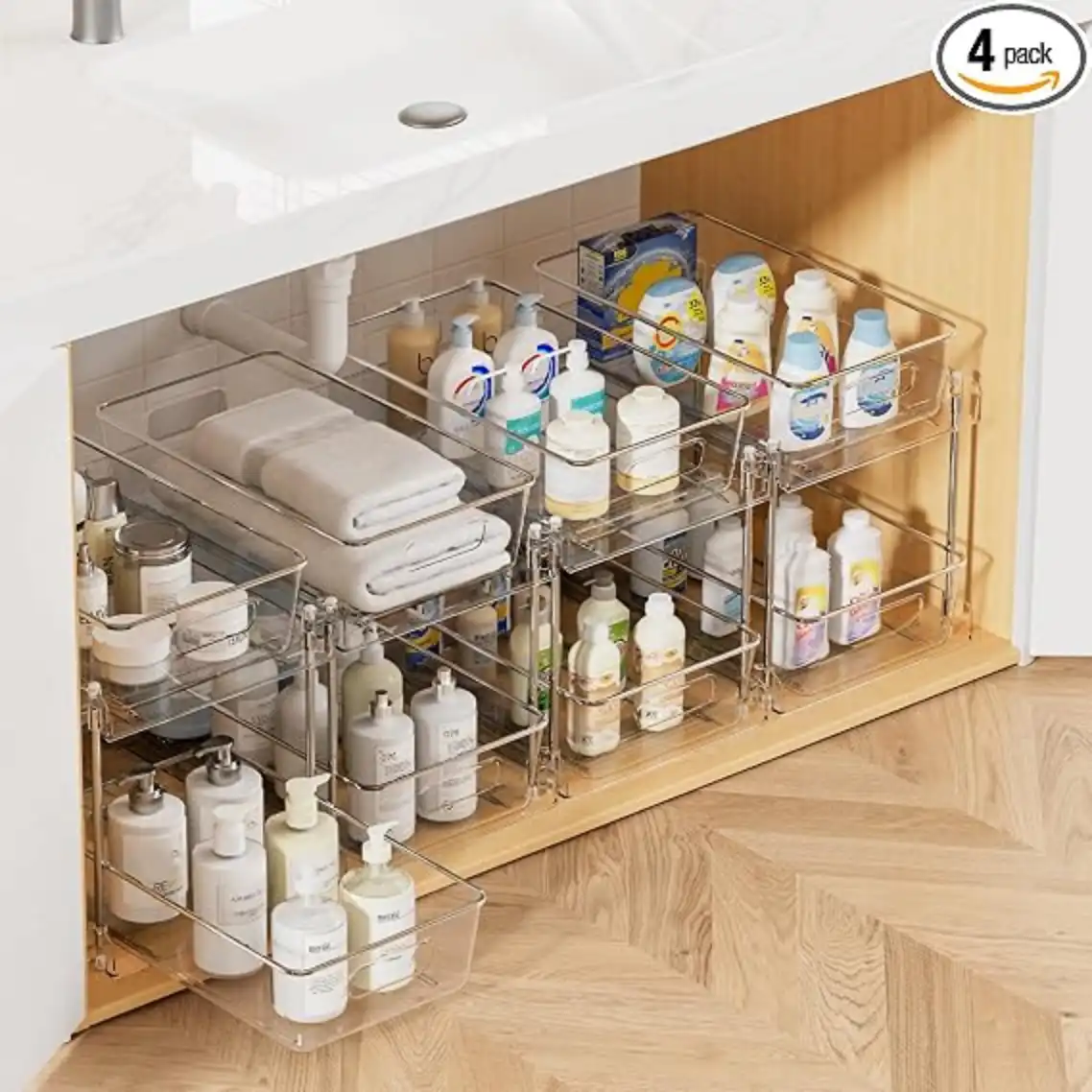 Vtopmart 4 Pack Pull Out Bathroom Under Sink Organizer