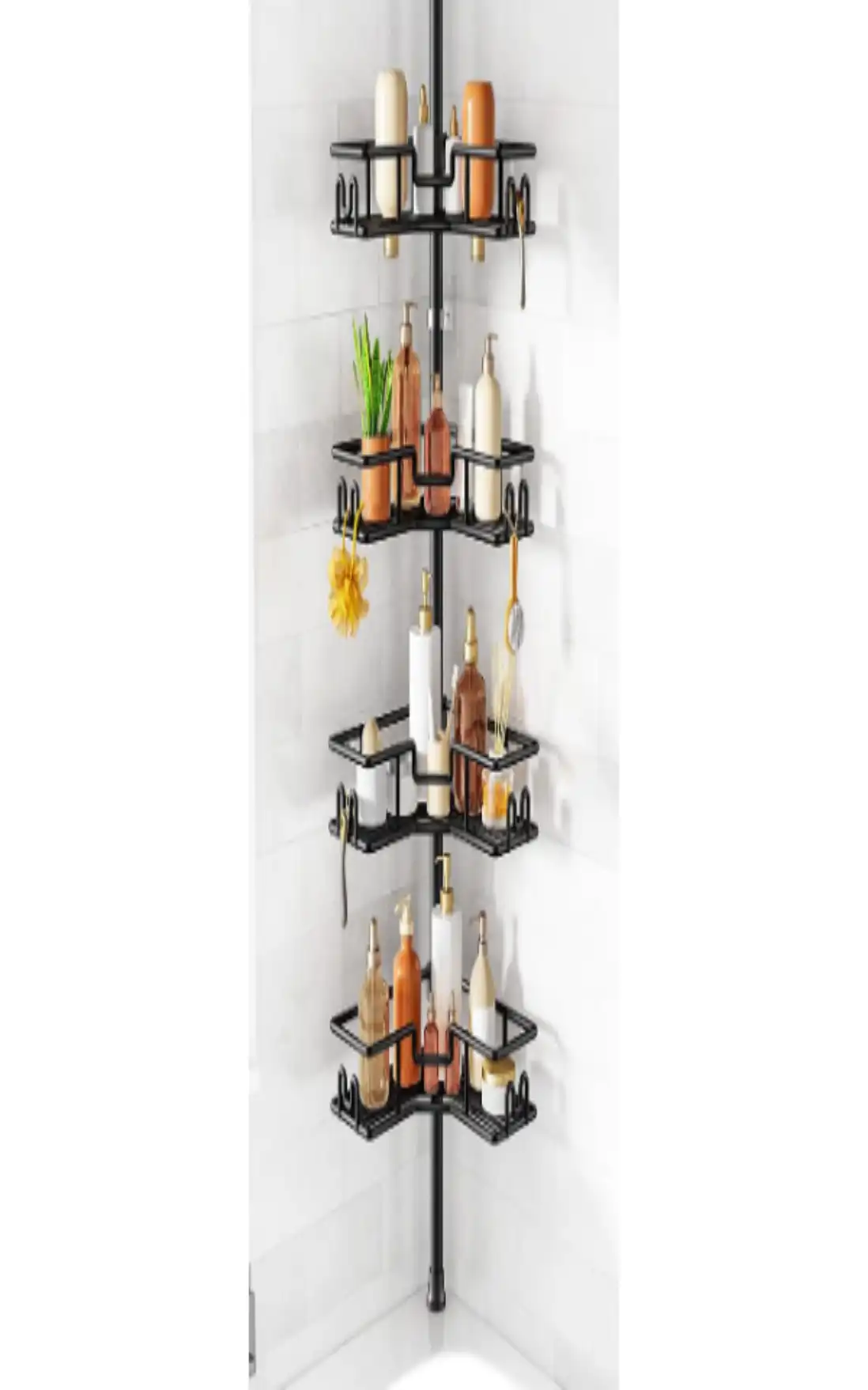 HAMITOR 4-Tier Adjustable Corner Shower Caddy Tension Pole Organizer