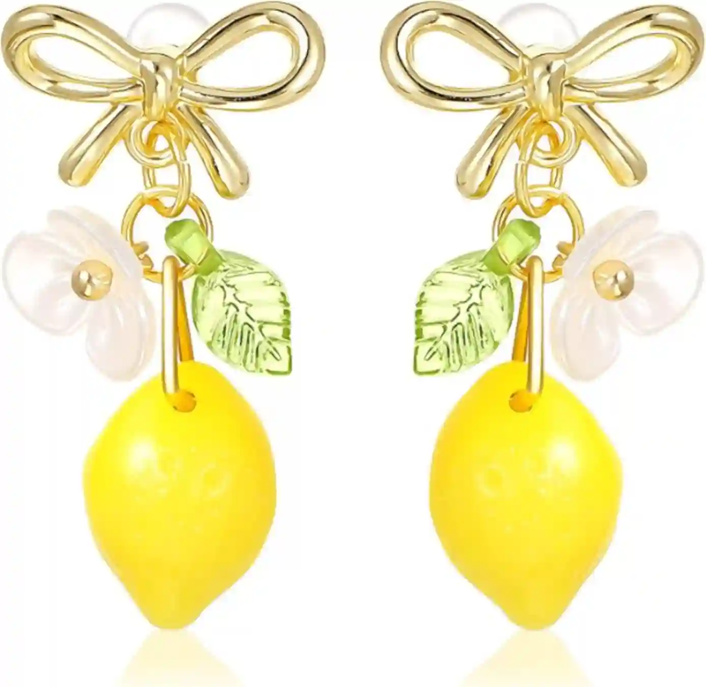 SHENLIU Yellow Lemon Dangle Earrings with Bow Resin Flower Leaf Charm Cute Summer Fruit Jewelry