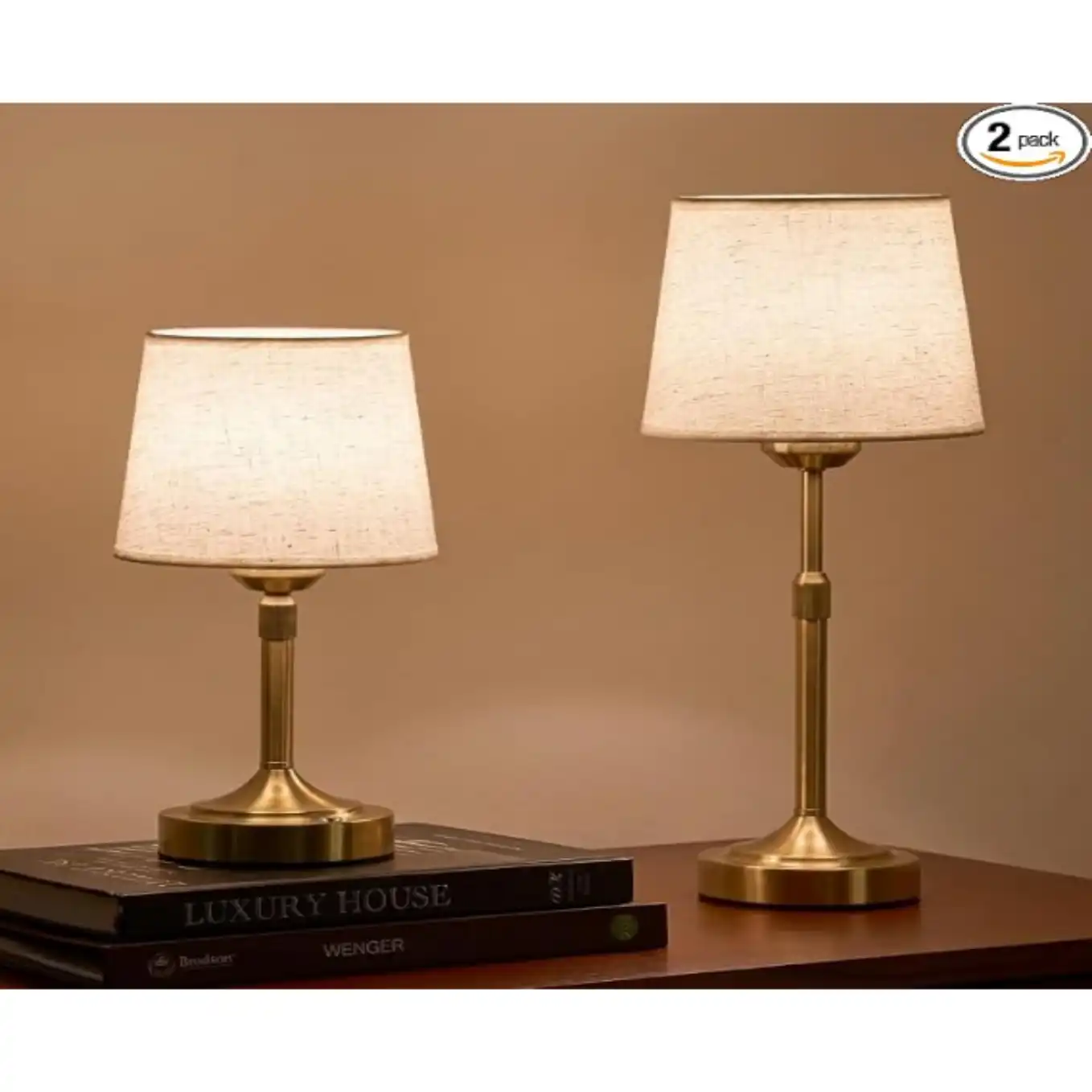 Hearthlight Home Rechargeable Cordless Table Lamp 2 Pack Gold Small Bedside Lamps
