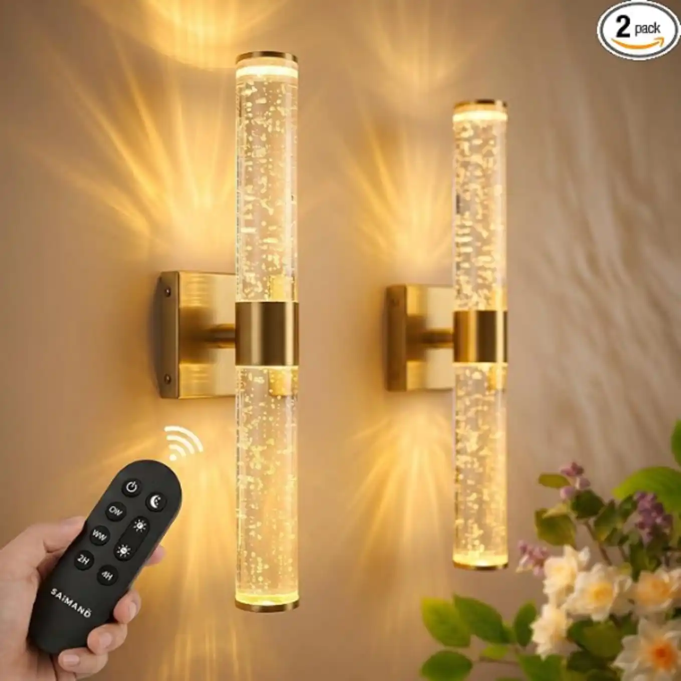 Guwikou Battery Operated Wall Sconces Dimmable Wireless LED Lights Set of Two