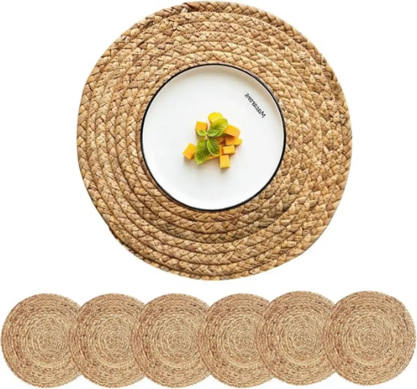 CY SISTERS Woven Placemats Round Set of 6 Natural Water Hyacinth Placemats