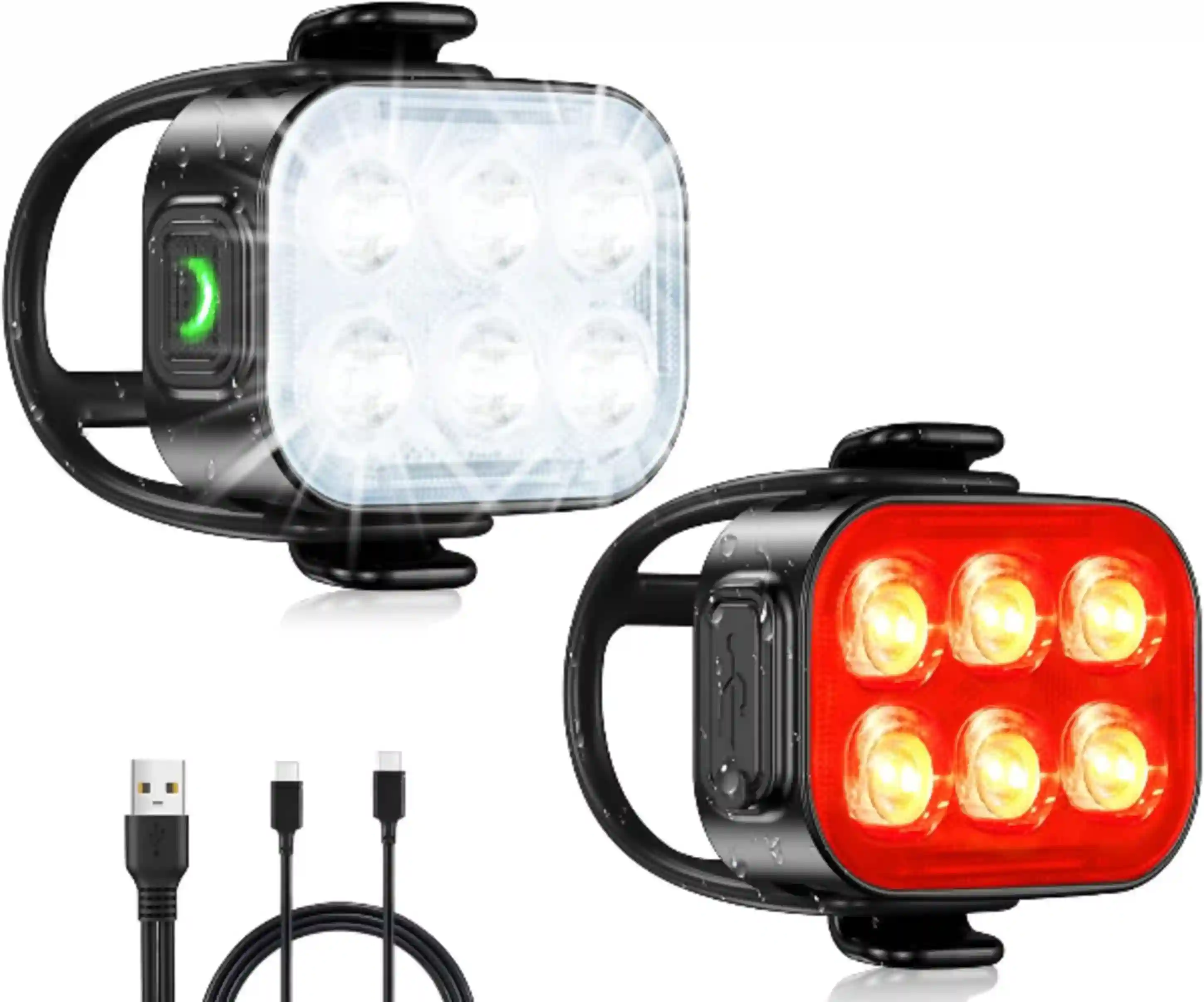 Zewdov Rechargeable Bike Lights Set Front Headlight and Rear Taillight for Night Riding