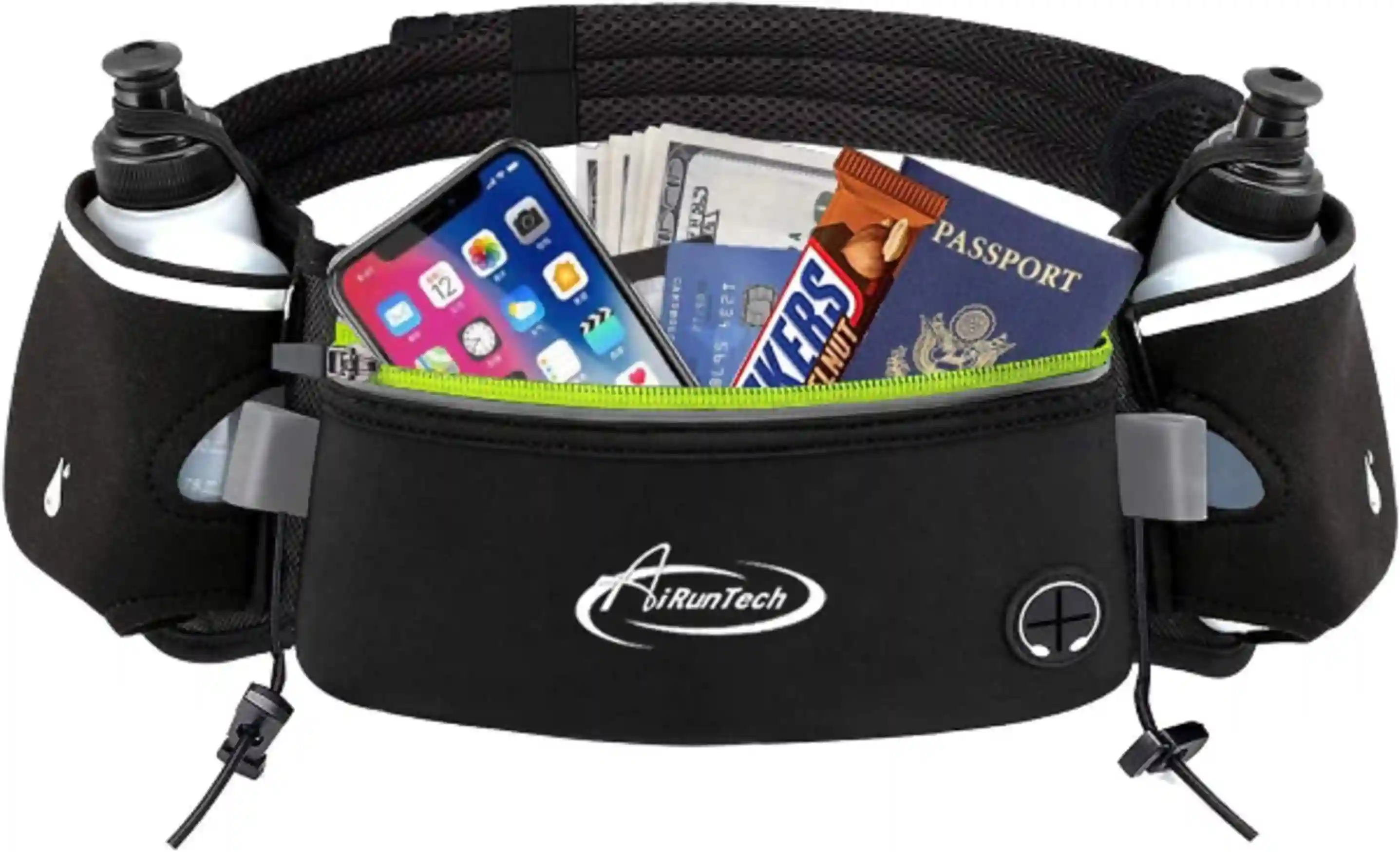 AiRunTech Hydration Running Belt with Water Bottles for Hands-Free Marathon Jogging