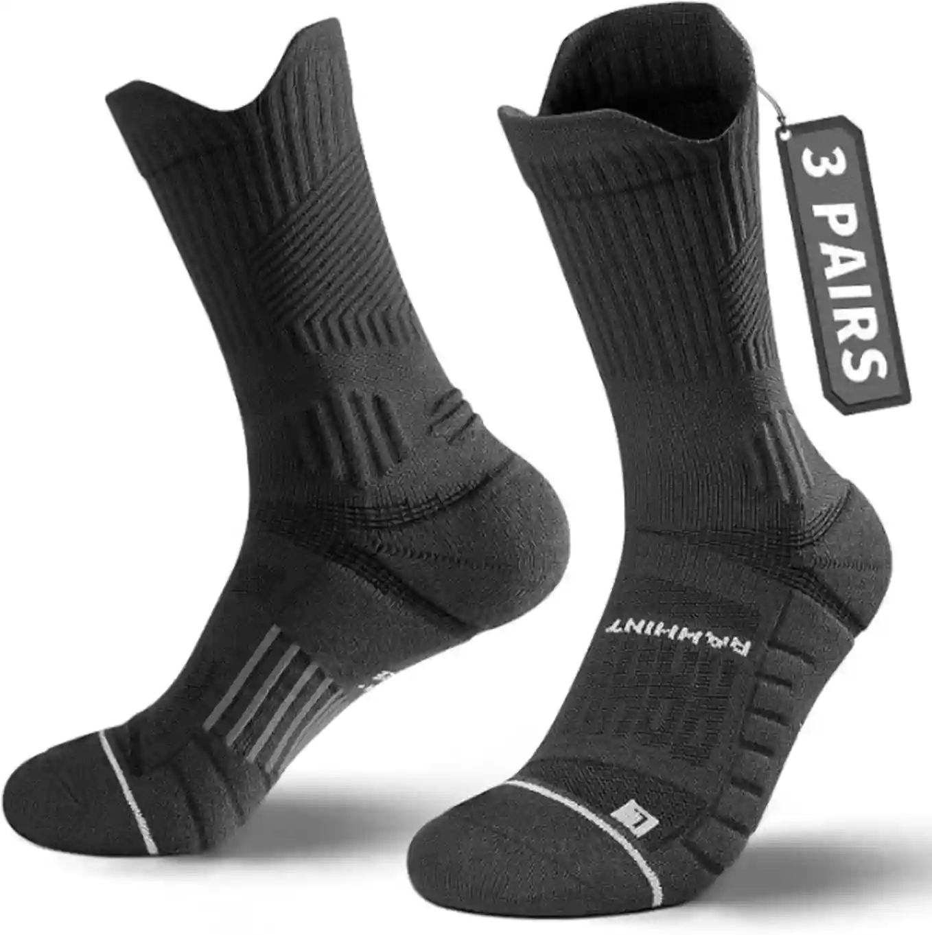 Rahhint Compression Running Socks Cushion Crew Anti Blister Moisture Wicking Athletic Socks Three Pairs