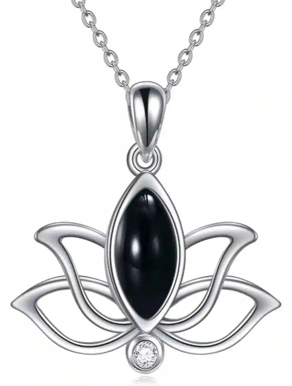 YFN Lotus Necklace 925 Sterling Silver Black Agate Flower Pendant Jewelry