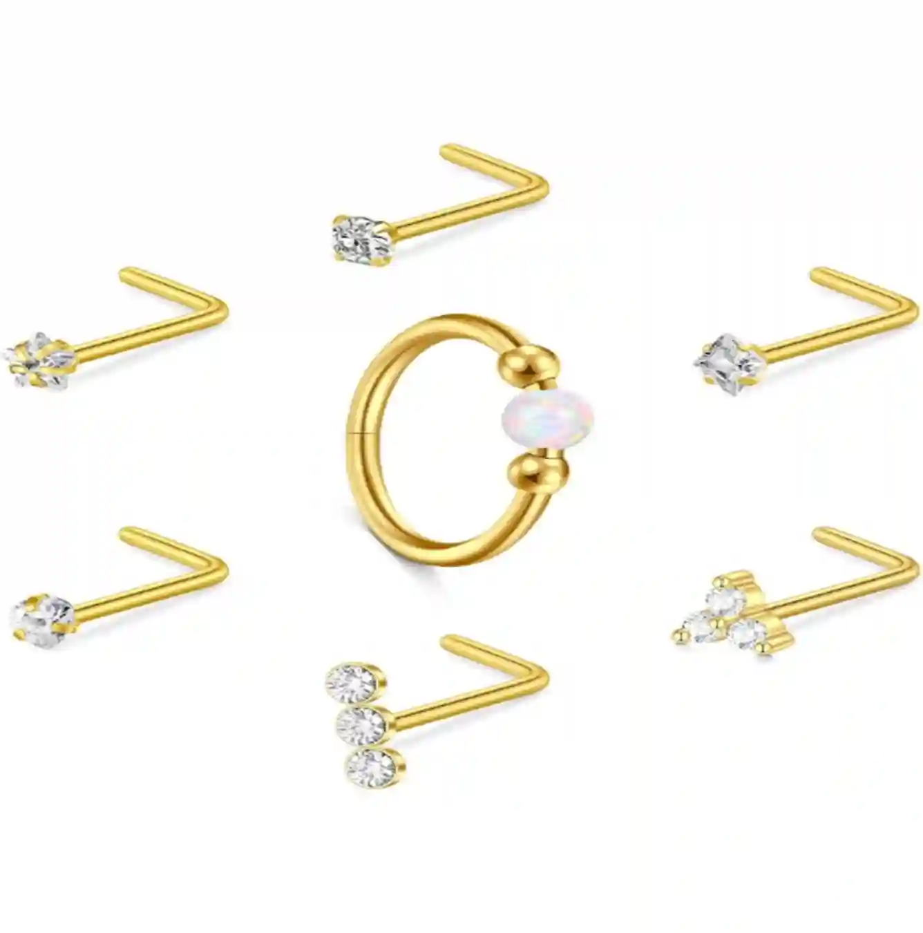 Briana Williams 18G Surgical Steel Gold Nose Rings Hoops and L Shape Nose Studs Set