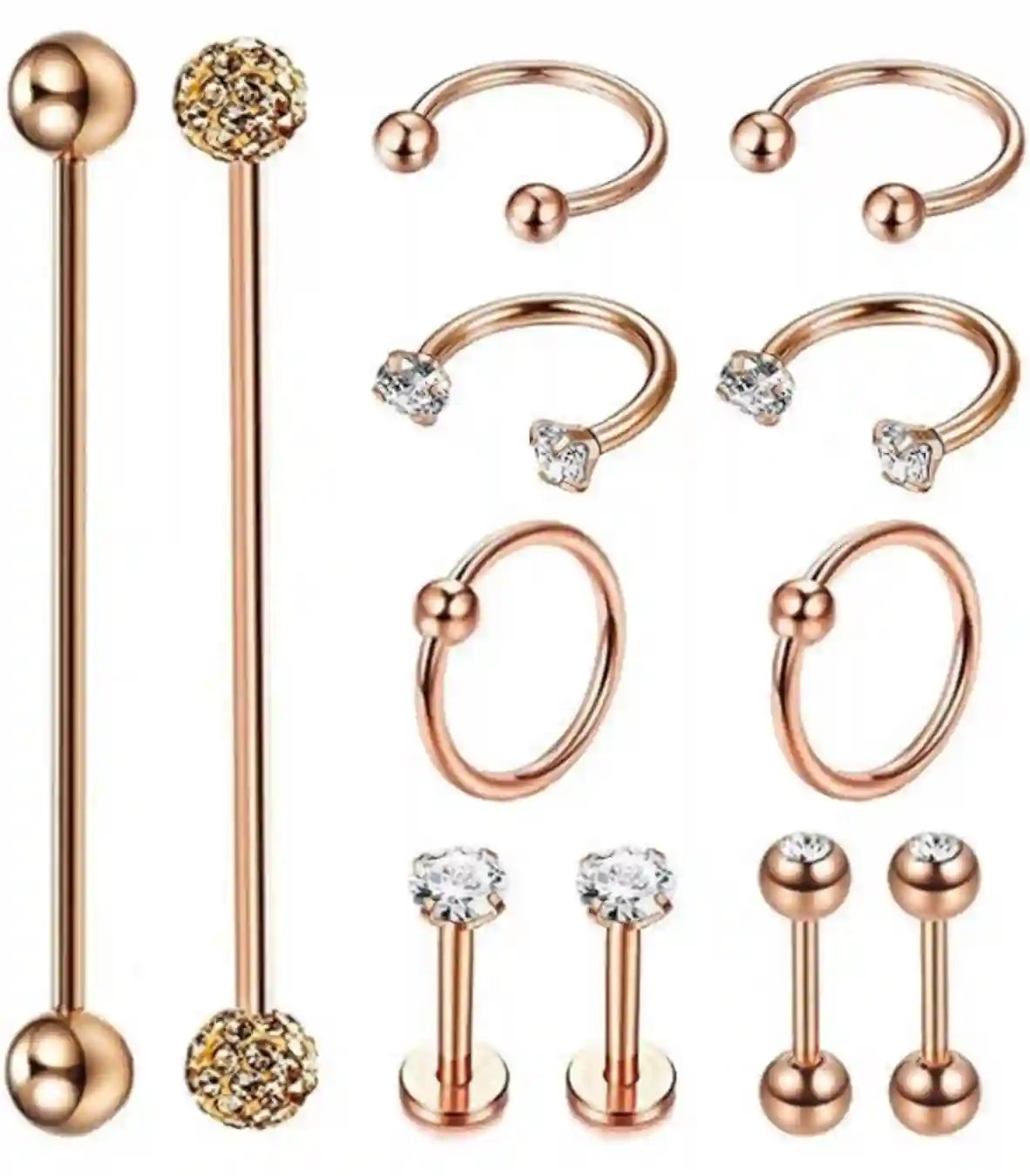 12Pcs Stainless Steel Industrial Barbell Cartilage Earring Hoop Helix Tragus Labret Piercing Jewelry Set
