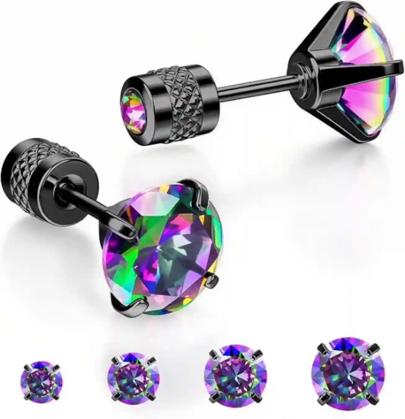Hypoallergenic Titanium Cartilage Stud Earrings Set with Cubic Zirconia Screw Backs