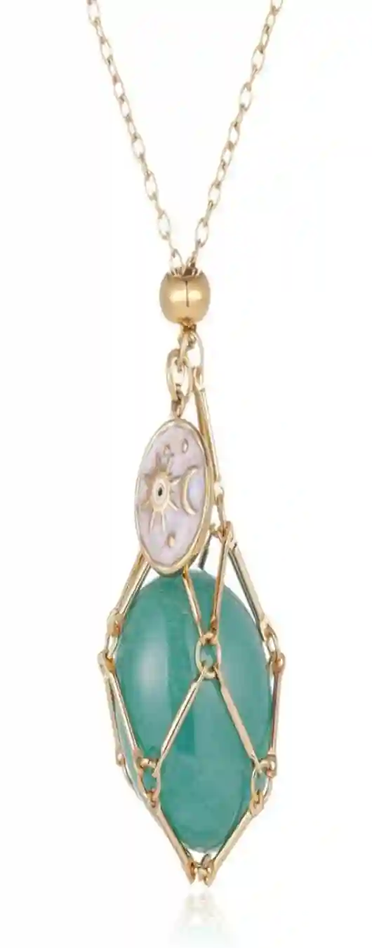 MIXJOY Green Aventurine Crystal Necklace Sun Moon Celestial Pendant Protection Jewelry Gift