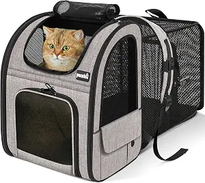 Pecute Cat Backpack Expandable Carrier Breathable Mesh Window Brown