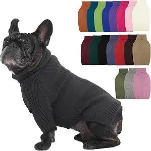 IECOii Small Dog Sweater, Warm Turtleneck for Small to Medium Dogs (Grey, Large)