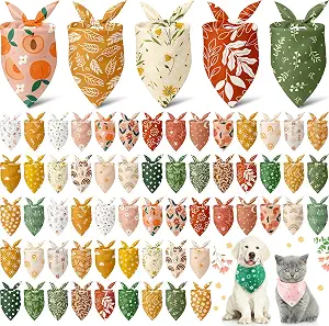 Sanwuta 60 Pcs Summer Flower Dog Bandanas Bulk Floral Pet Bibs Triangle Scarves (Flower Pattern, Medium)