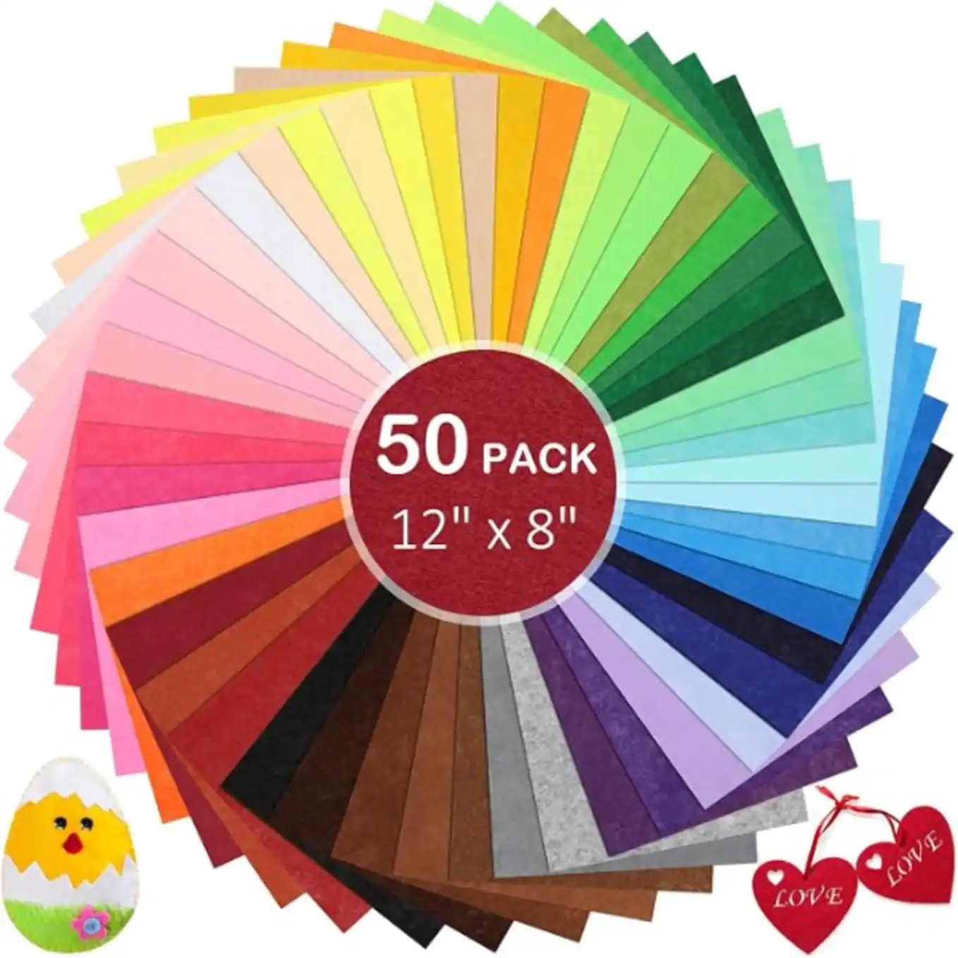 KaKaPops Thin Stiff Felt Fabric Sheets 50 Colors 8x12 Inch for DIY Crafts Sewing Patchwork Projects