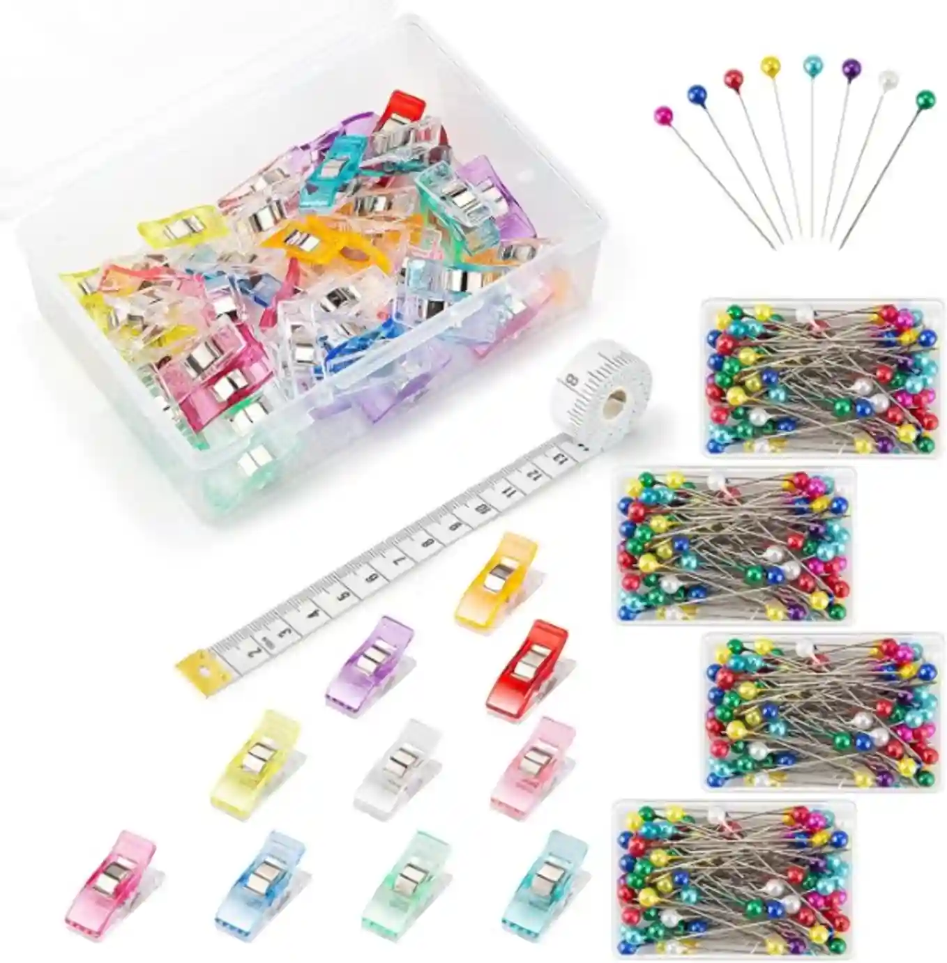 KOLUPA Sewing Clips and Pins Set with Storage Box and Soft Measuring Tape
