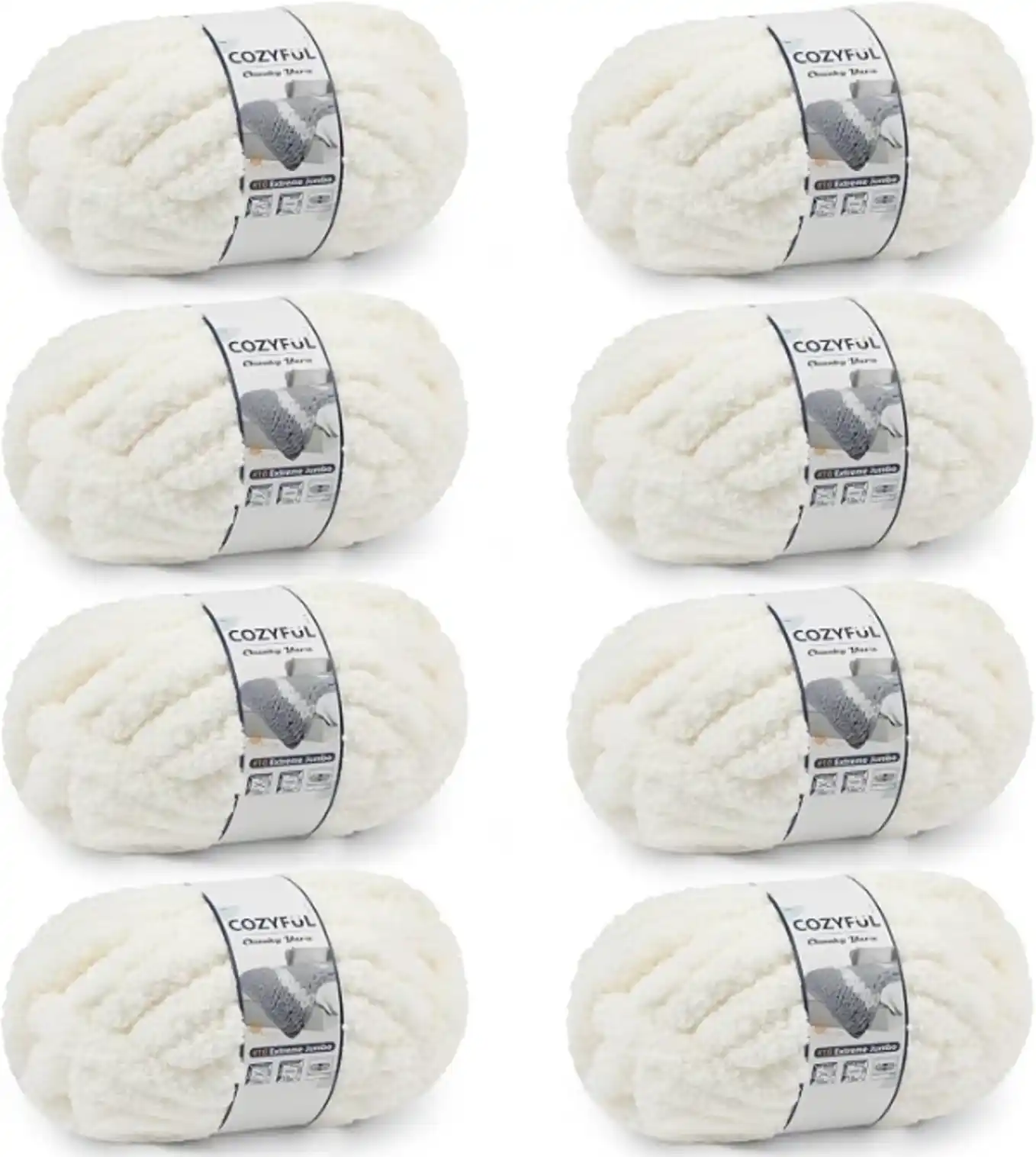 Cozyful Chunky Yarn Eight Pack Cream Jumbo Big Thick Super Bulky Chenille Yarn