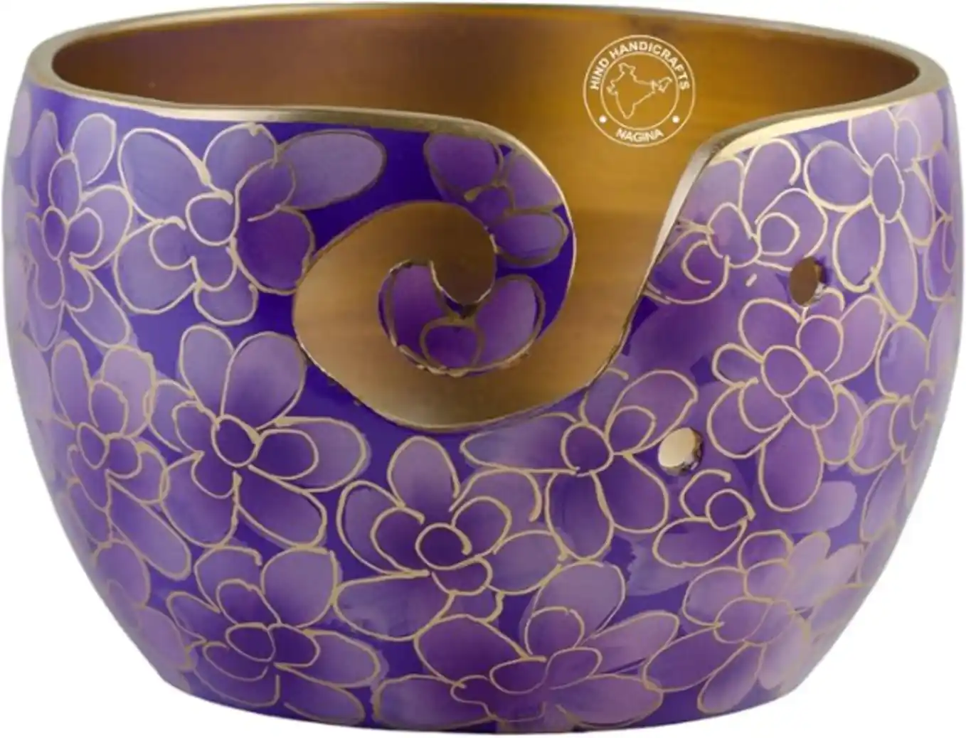 Hind Handicrafts Premium Aluminium Yarn Bowl Handcrafted Floral Holder for Knitting Crocheting