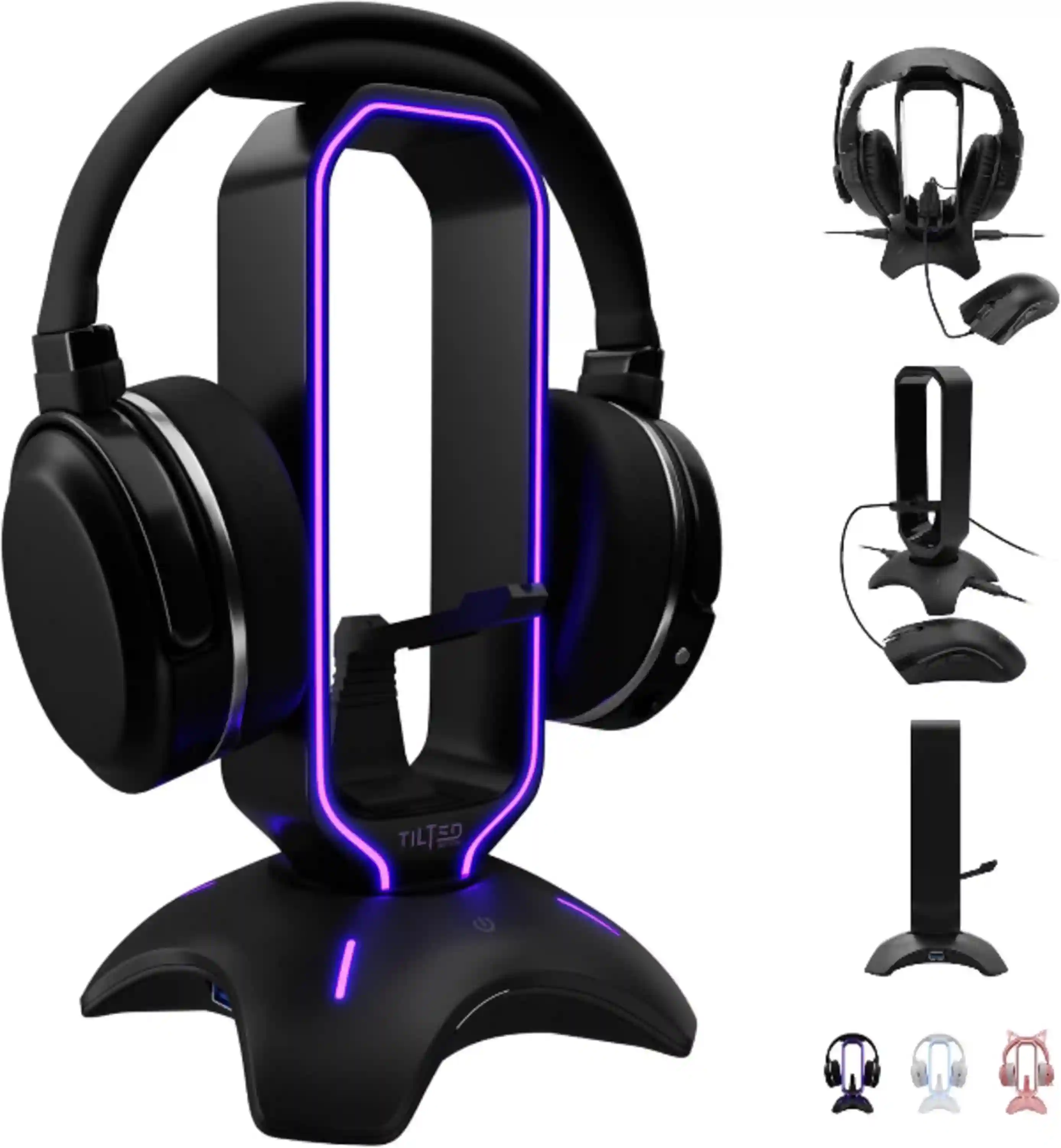 Tilted Nation Gaming Headset Stand | RGB Headphone Stand for Desk with Mouse Bungee and USB Hub (Cool and Clean Setup) Gaming Headset Holder - Perfect Gamer Gift Accessory