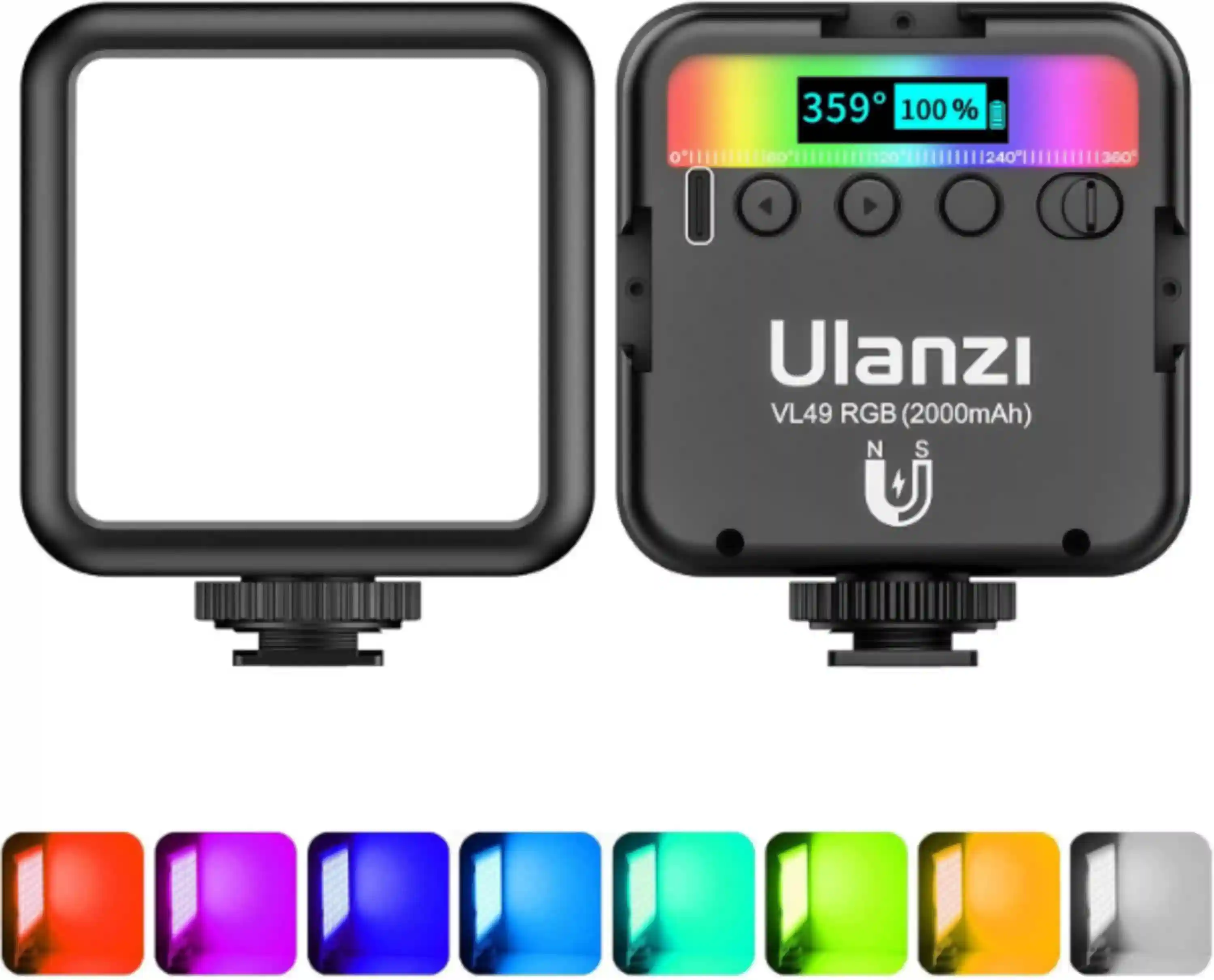 ULANZI VL49 RGB Video Lights LED Camera Light with 3 Cold Shoe & 1/4 Screw