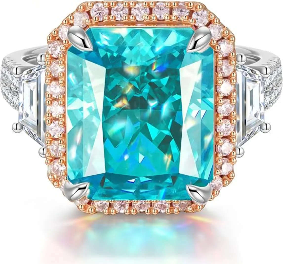 Moissa 8ct Radiant Cut Halo Cocktail Ring 14K Gold Plated Lab Zircon