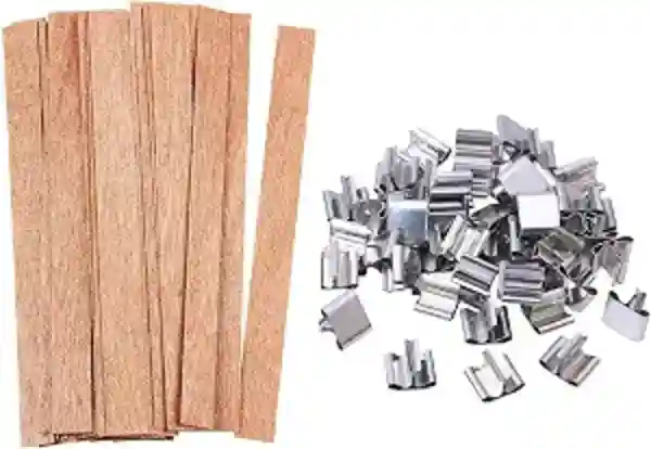 Pengxiaomei 100 Piece Wood Candle Wicks Set with Iron Holders for DIY Candle Making