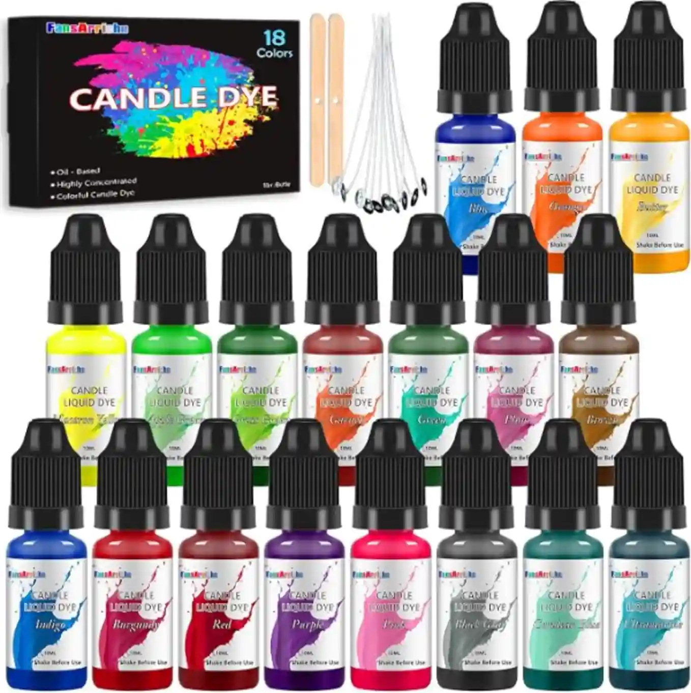 FansArriche Candle Dye Eighteen Colors Liquid Oil Based Dye Set for Candle Wax