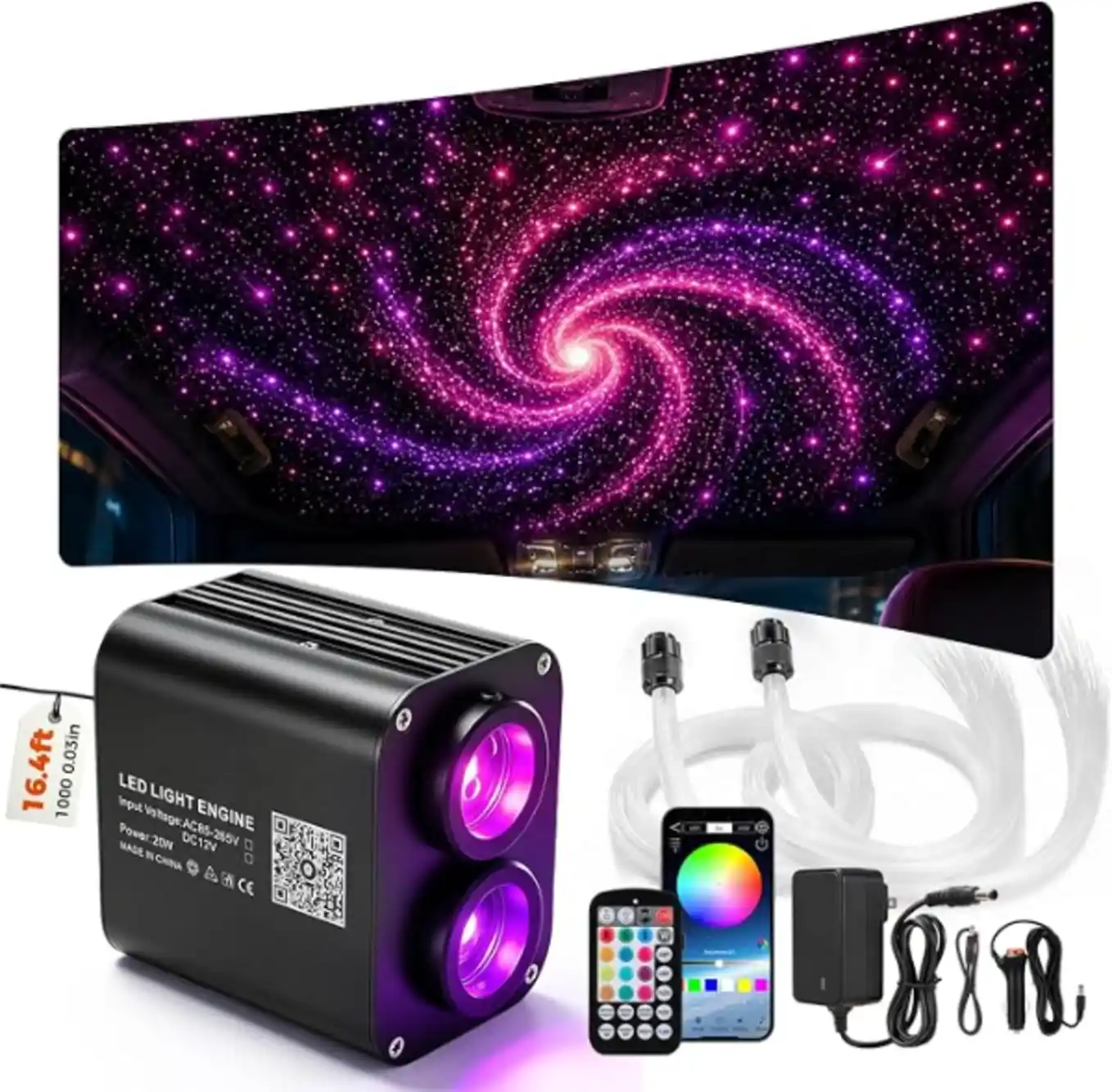 Pink Purple Starlight Headliner Kit, Twinkle Star Ceiling Lights