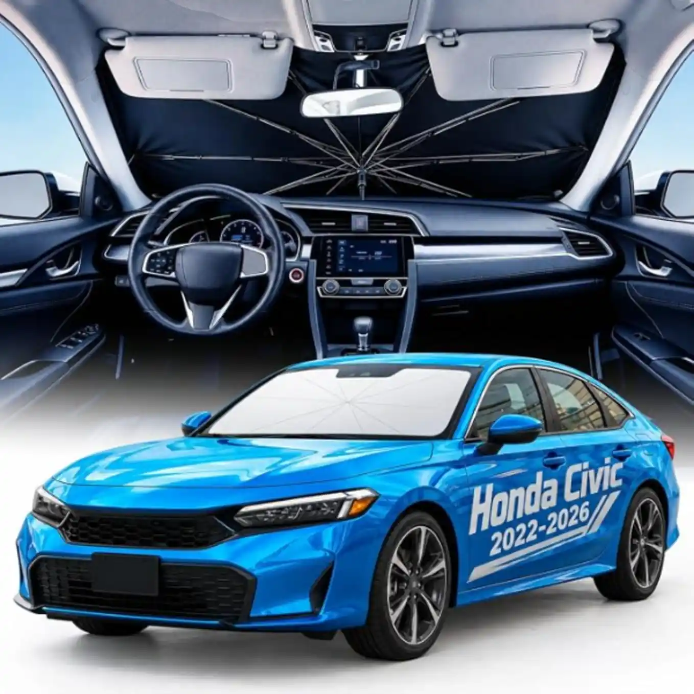 Weektic Custom Windshield Sun Shade Umbrella for Honda Civic Sedan & Hatchback 2022-2026, Double Thickened Ice Crystal Coating Sun & Heat Protection, Keep Vehicle Cool & Protect Interior