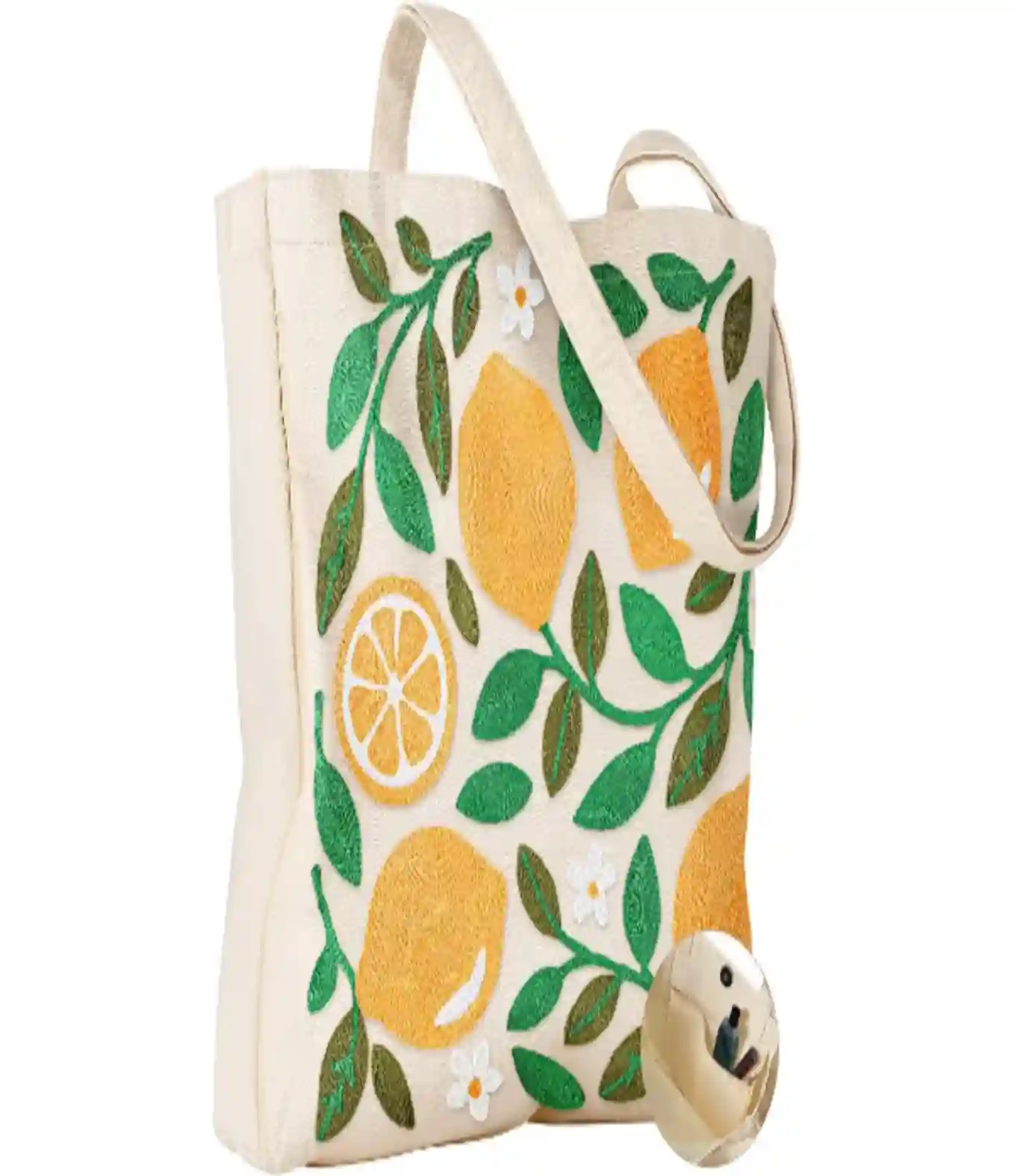 Miss Adola Embroidery Canvas Tote Bag with Pocket and Buckle Aesthetic Reusable Shoulder Bag