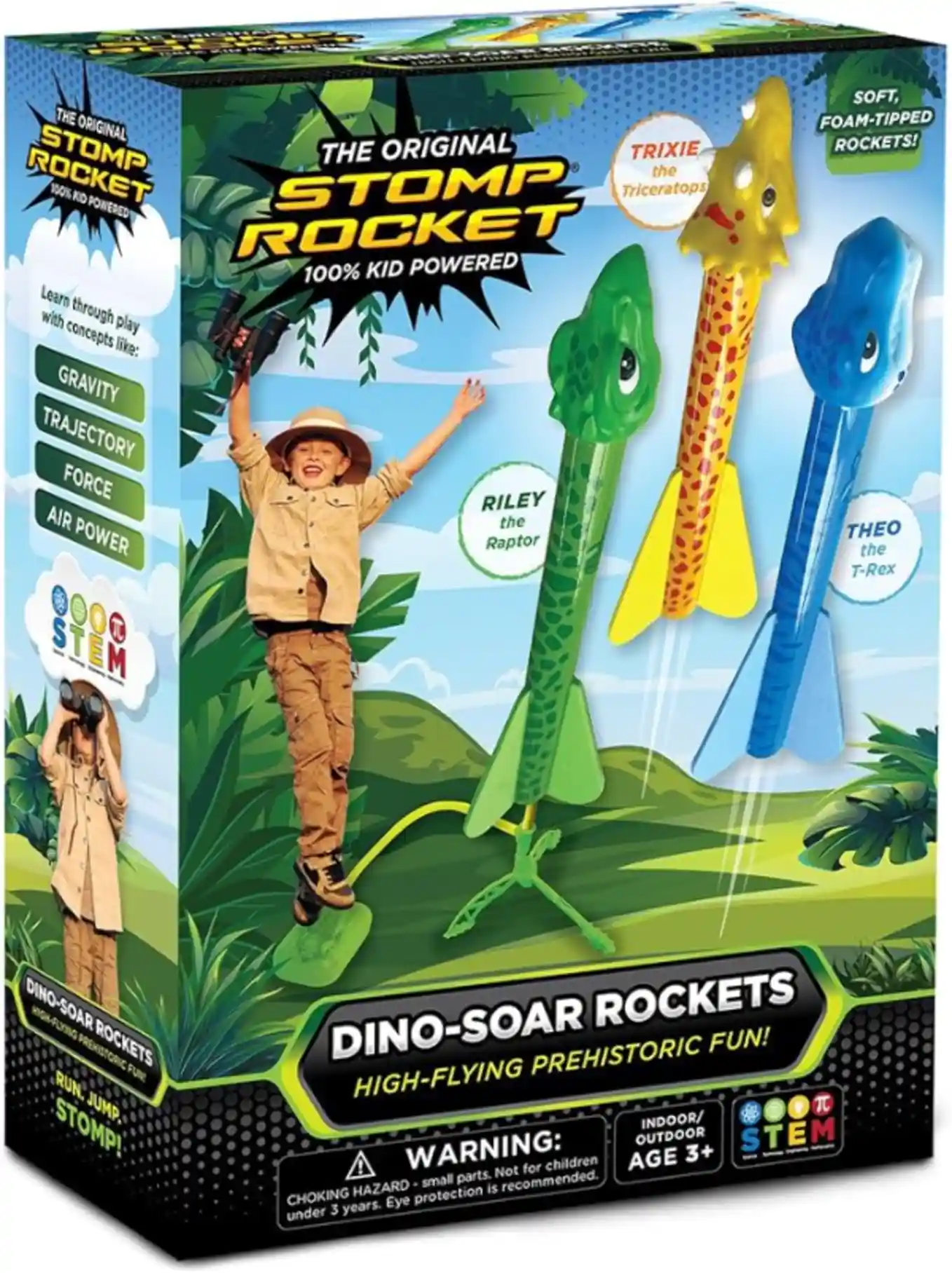 Stomp Rocket Dino-Soar Rocket Launcher for Kids, 3 Dinosaur-Themed Blasters